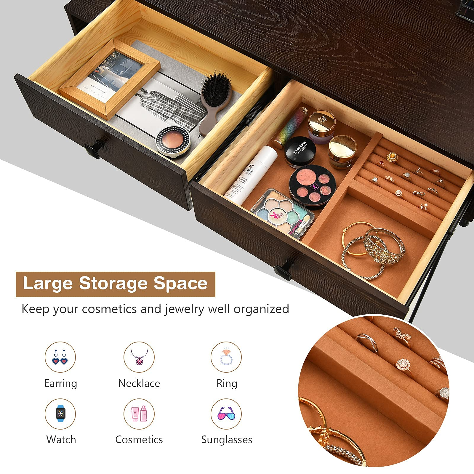 【Furniture】Vanity Set with 3 Colors Lighted Mirror