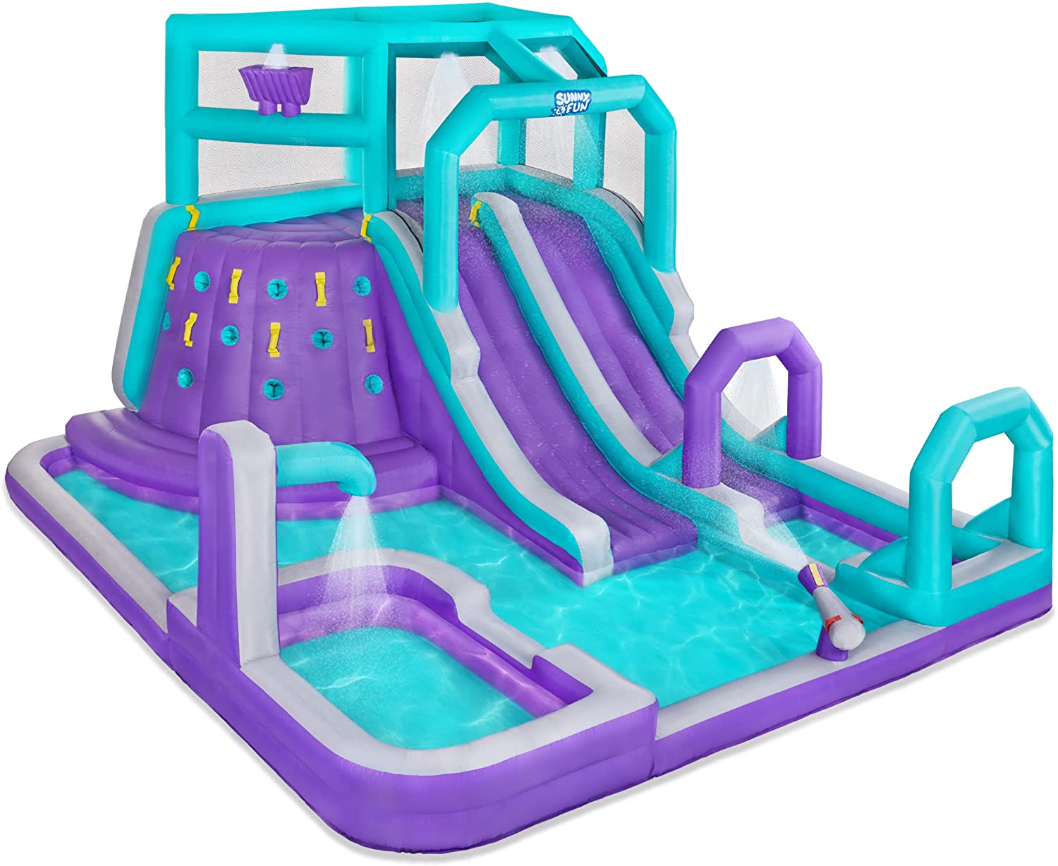【Baby&Kids】Inflatable Water Slide Park - Climbing Wall, 2 Slides, Splash & Deep Pool