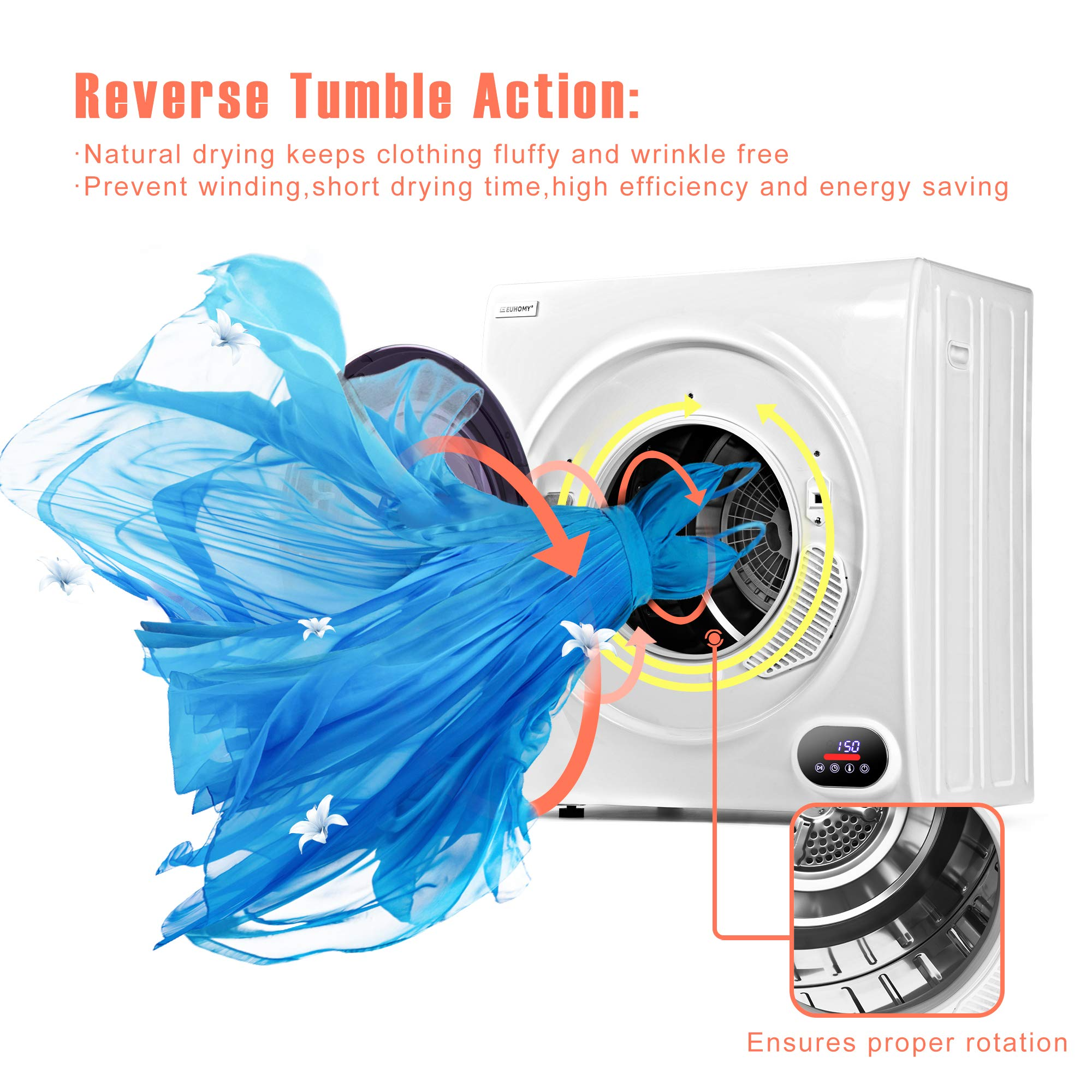 【Appliances】Euhomy Compact Laundry Dryer, 2.65 cu ft Front Load Stainless Steel Clothes Dryers