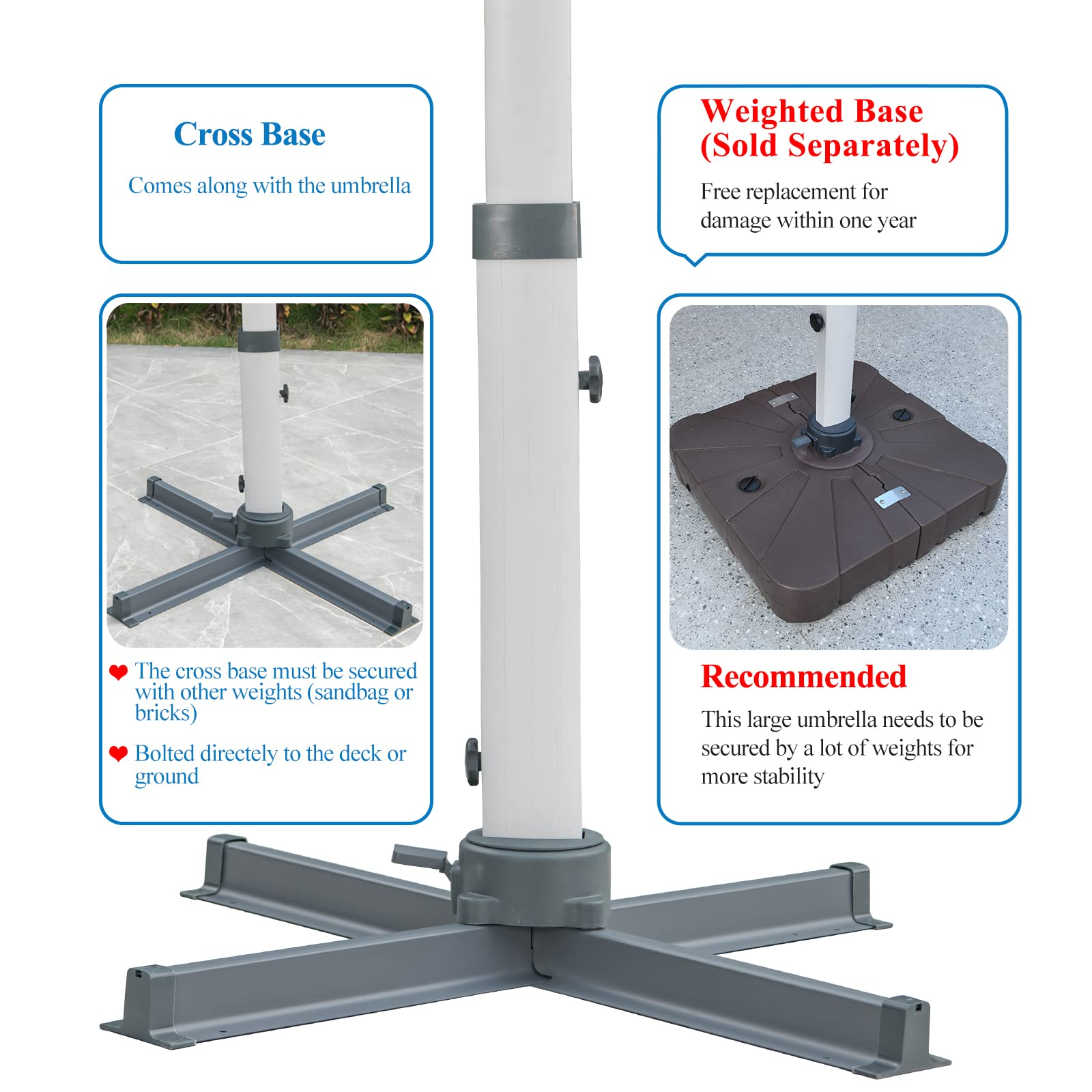 【Home&Garden】10 FT Square Cantilever Umbrella with Solar LED Lights & Cross Base, Large Patio Umbrella