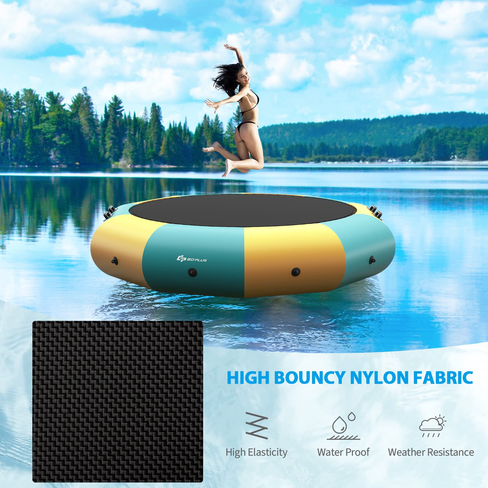 【Sports&Outdoors】Inflatable Water Trampoline, 10FT/12FT/15FT Recreational Water Bouncer