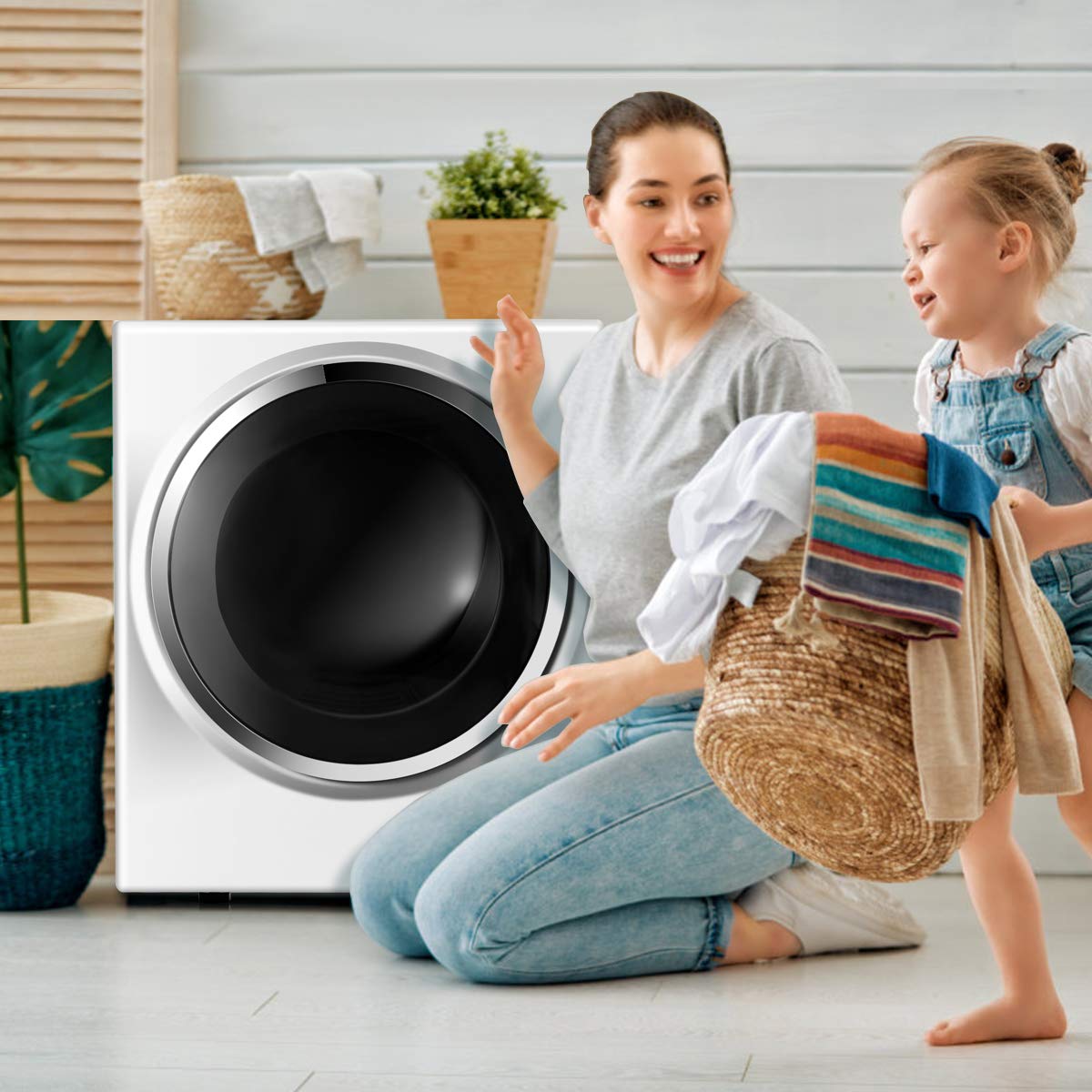 【Appliances】COSTWAY Compact Laundry Dryer, 110V Electric Portable Clothes Dryer with Stainless Steel Tub