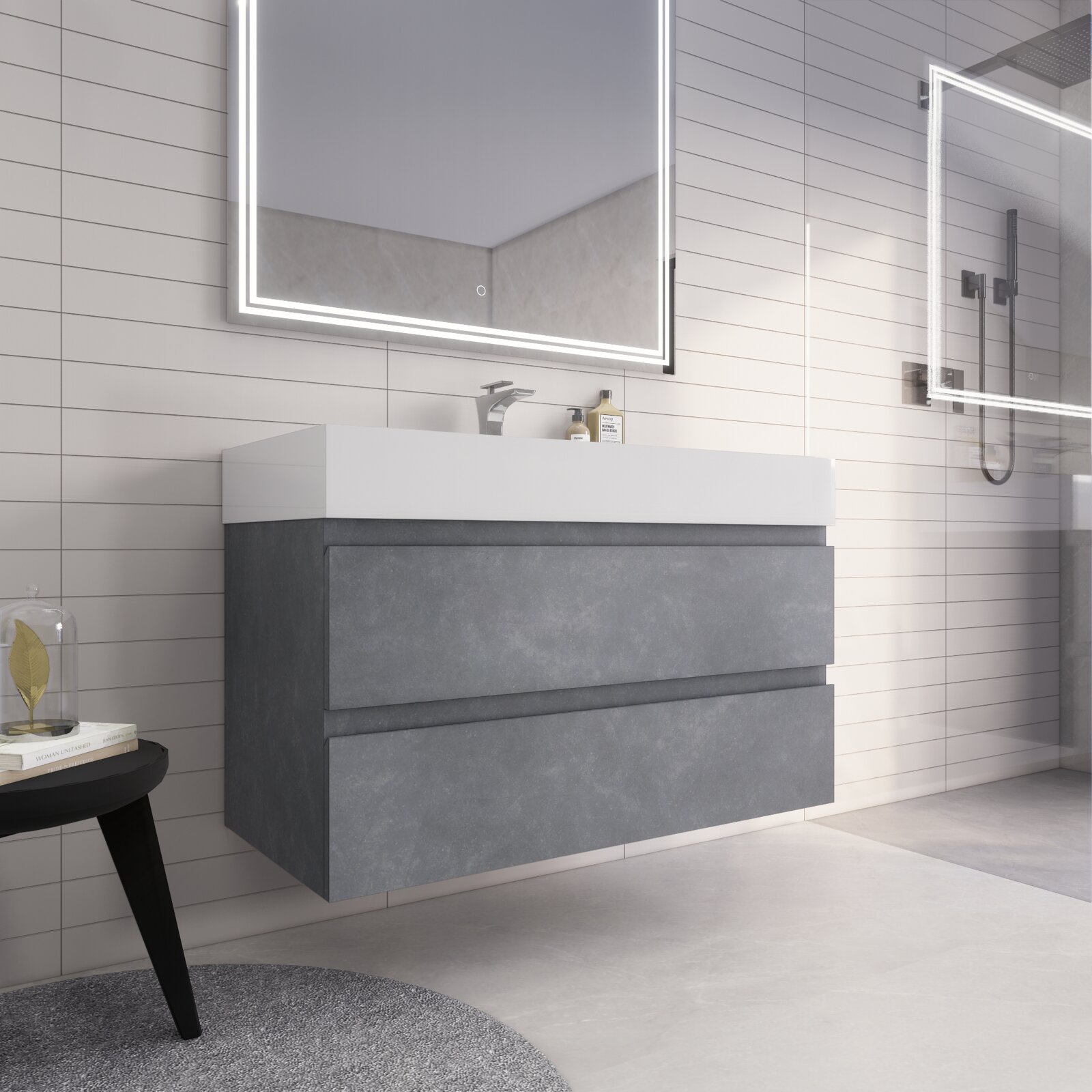 【Home Improvement】Newbold 42'' Wall-Mounted Single Bathroom Vanity Set
