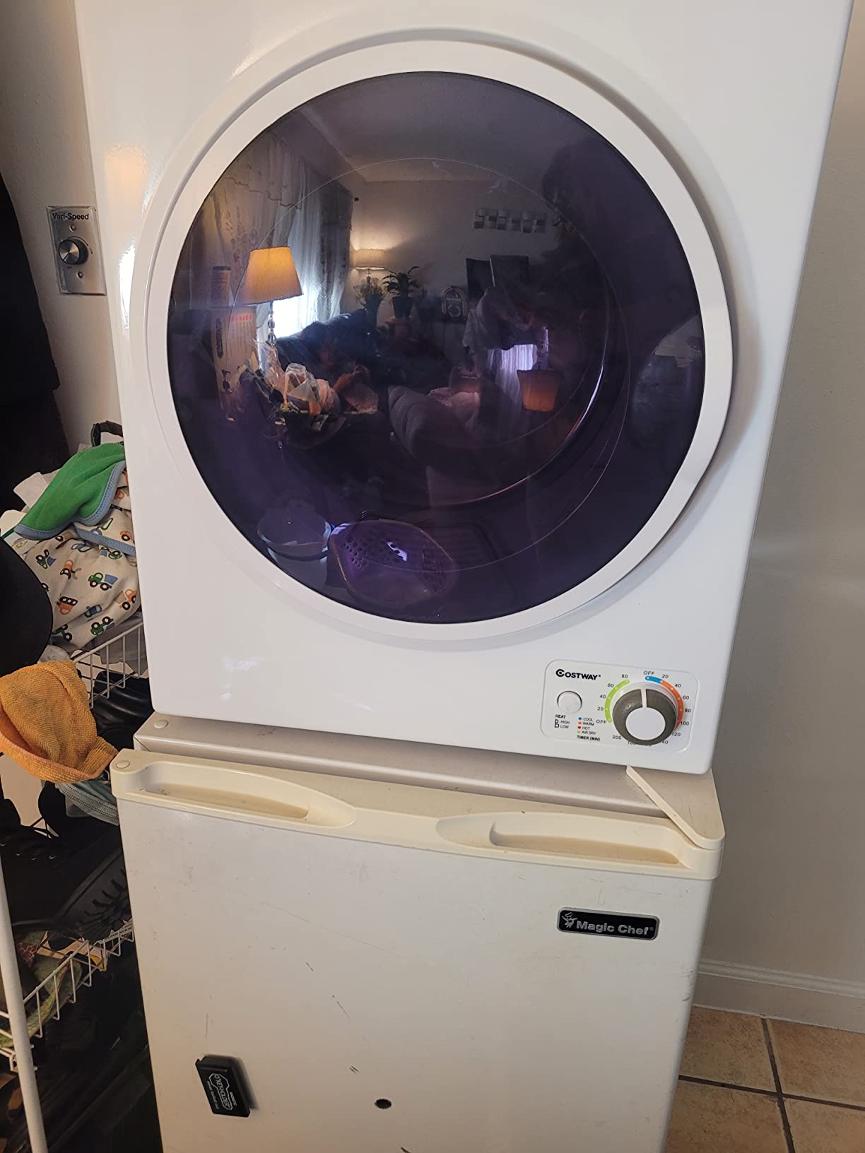 【Appliances】COSTWAY Compact Laundry Dryer, 110V Electric Portable Clothes Dryer with Stainless Steel Tub