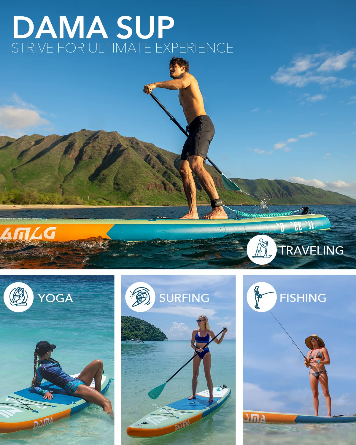 【Sports&Outdoors】Inflatable Stand Up Paddle Board 11'x33''x6'', Yoga Paddleboard, Fishing Paddle Boards