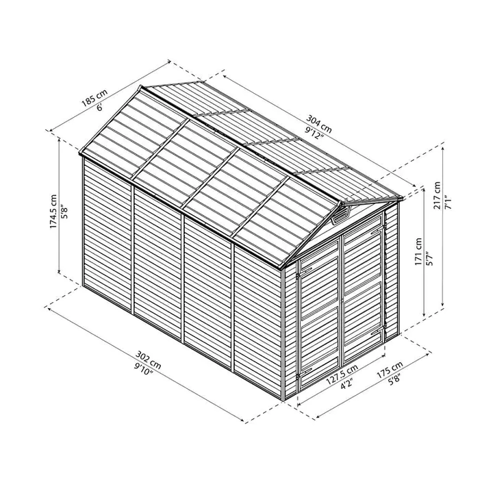 6 ft. Width X 10 feet. D plastic storage shed. 《NO8》