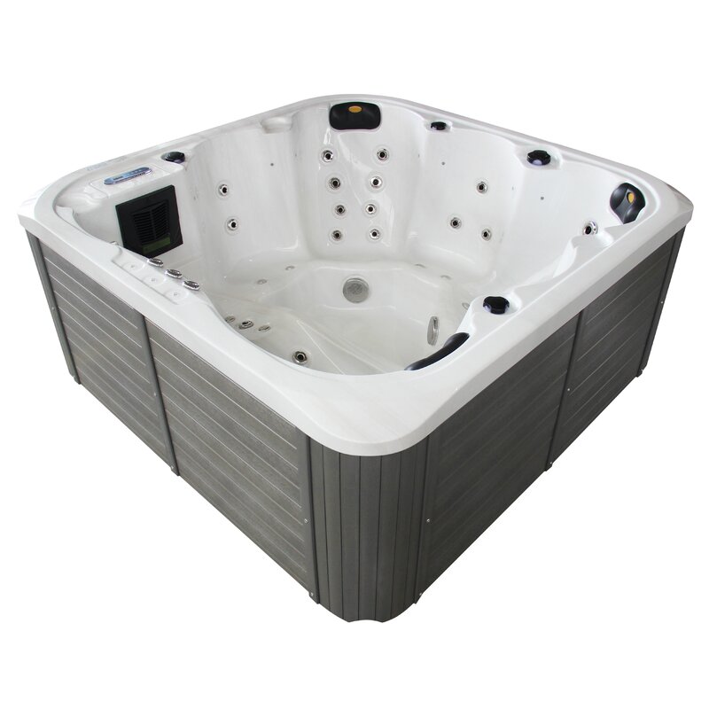 【Sports&Outdoors】Sol 72 Outdoor™ Aire 6 - Person 54 - Jet Acrylic Square Hot Tub with Ozonator in Gray