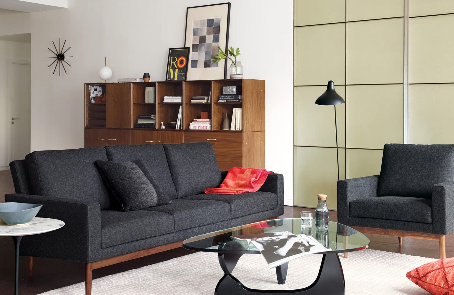 【Furniture】Noguchi Table Triangle Glass Coffee Table Vintage Glass End Table, Solid Wood Base & Glass Top