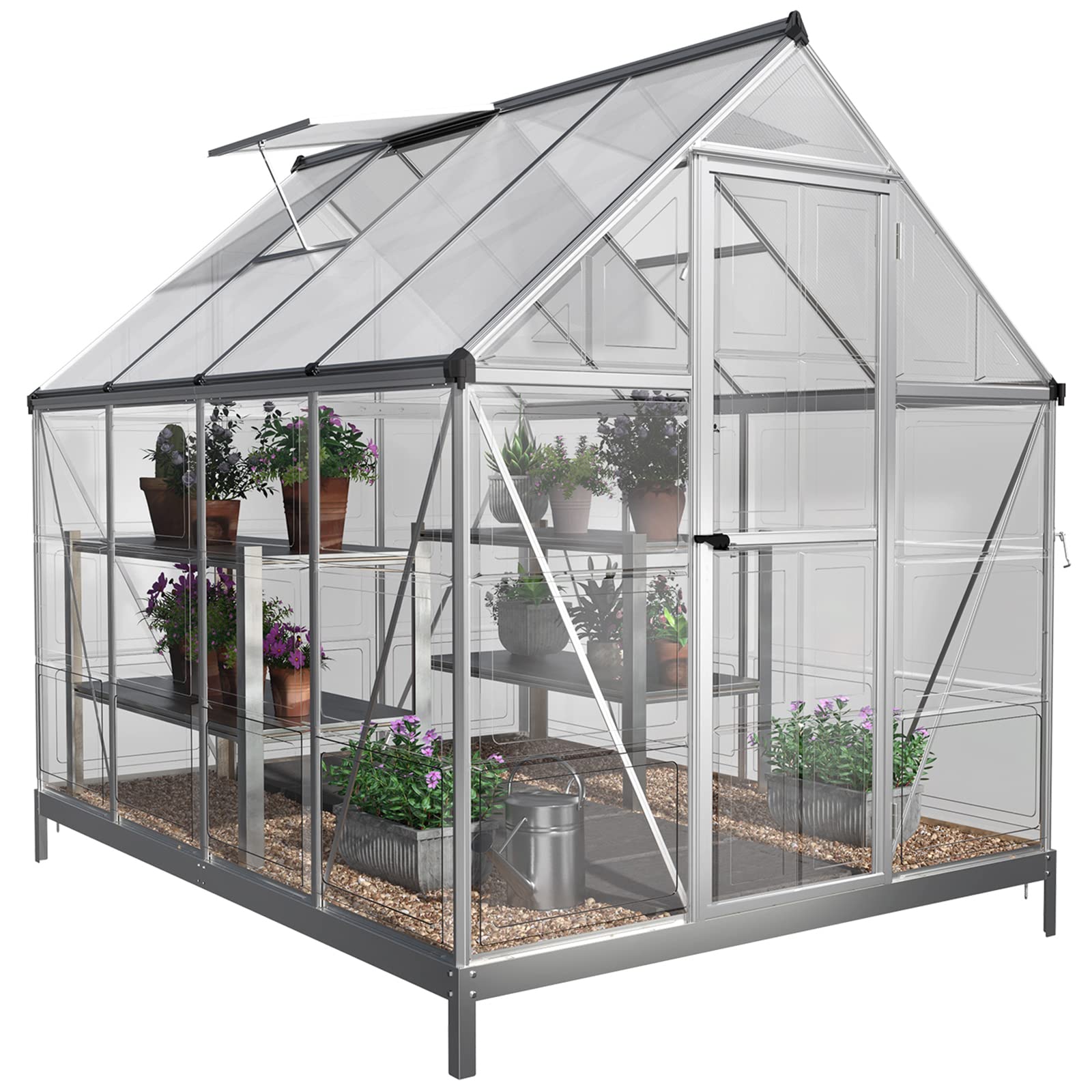 【Home&Garden】6x8 FT Hybrid Polycarbonate Greenhouse 2 Vent Window with Lockable Hinged Door