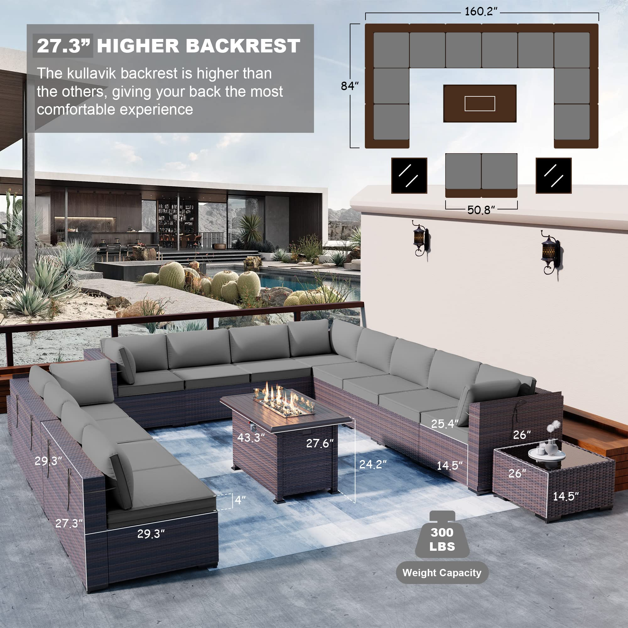 Kullavik 15PCS Outdoor Patio Furniture Set with 43