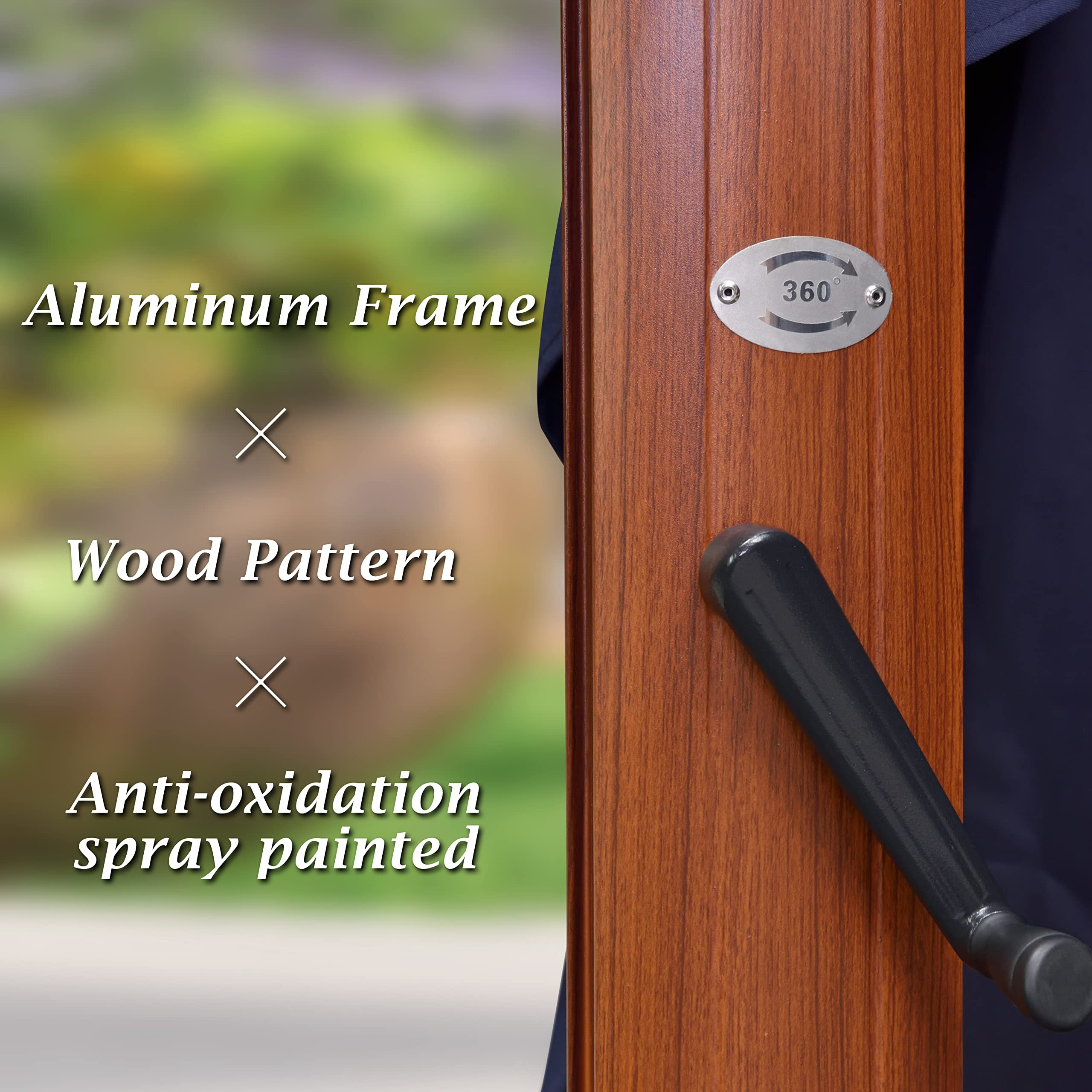 【Home&Garden】11 Ft Double Top Deluxe Sunbrella Wood Pattern Round Patio Umbrella Offset Hanging Umbrella