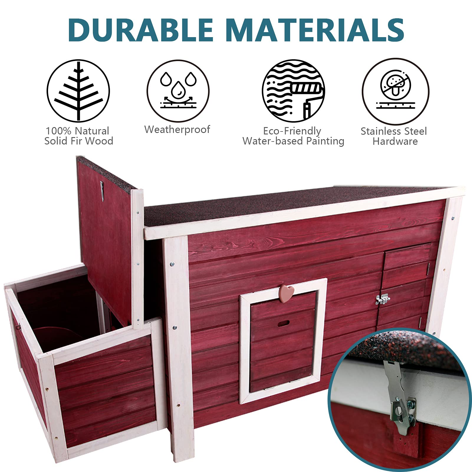 【Pet】Weatherproof Outdoor Chicken Coop with Nesting Box, Outdoor Hen House with Removable Bottom