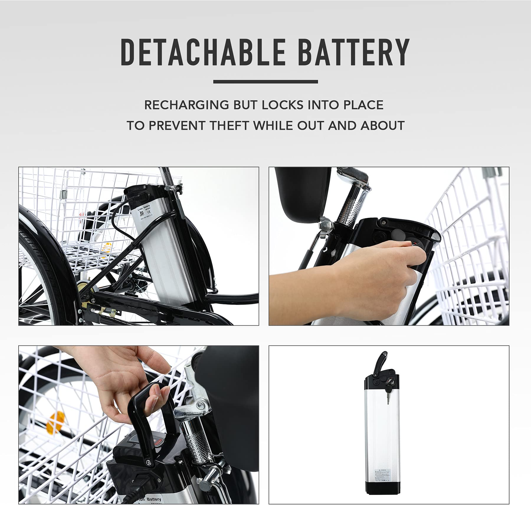 【Sports&Outdoors】3 Wheel Electric Bike for Adults with 250w Motor, Bike Tube, Removable 36V 10Ah Lithium Battery