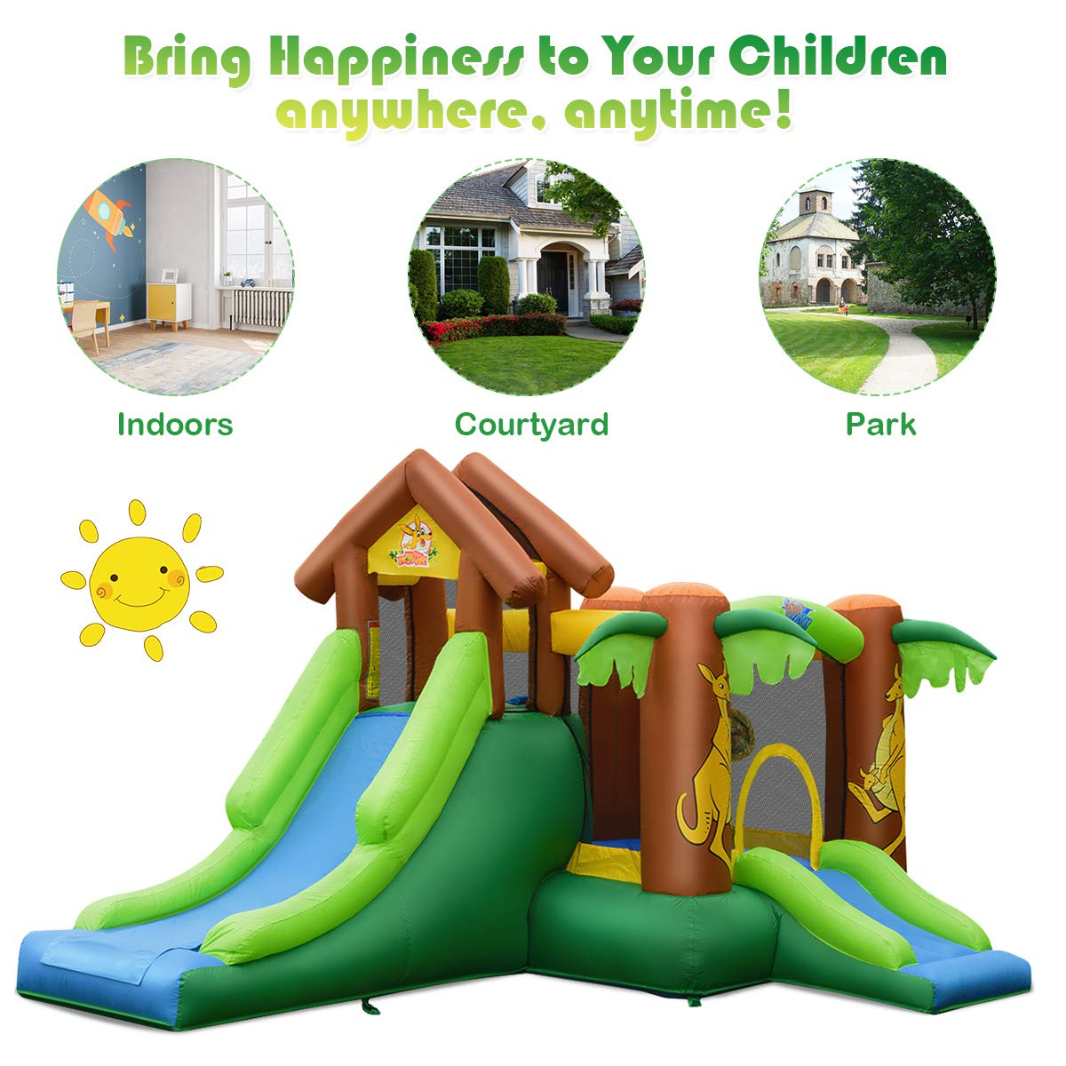 【Sports&Outdoors】Inflatable Water Slide Park, 6 in 1 Multifunctional Kids Water Slide Bouncy Castle