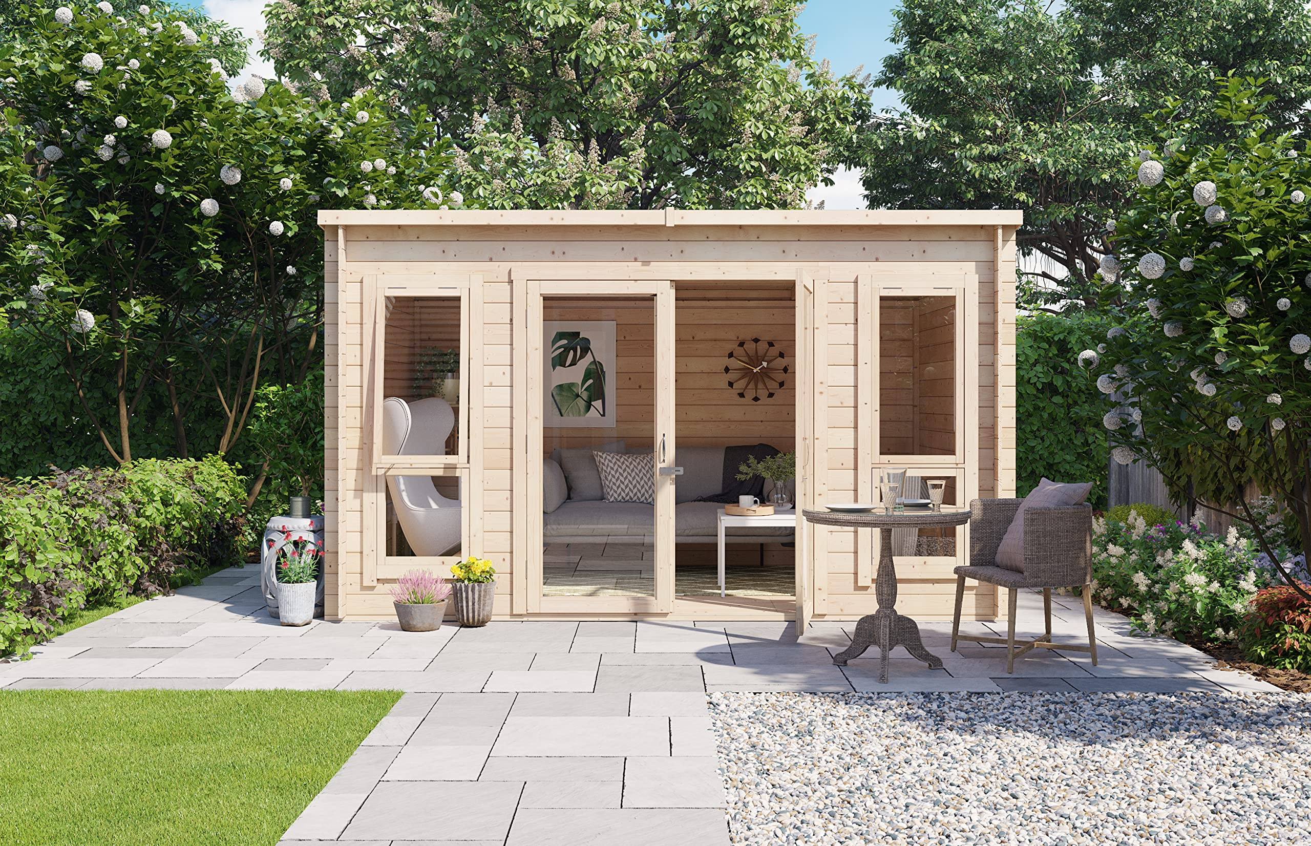 【Home&Garden】12x8 Log Cabin Summerhouse Garden Office Studio Modern Pent Carmen Outdoor Room