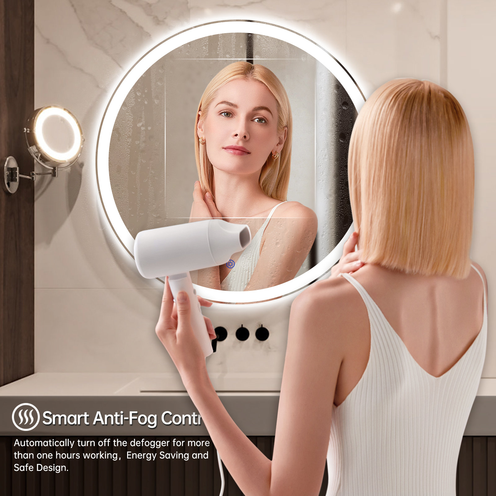 【Home Improvement】Modern & Contemporary Lighted Fog Free Round Bathroom / Vanity Mirror