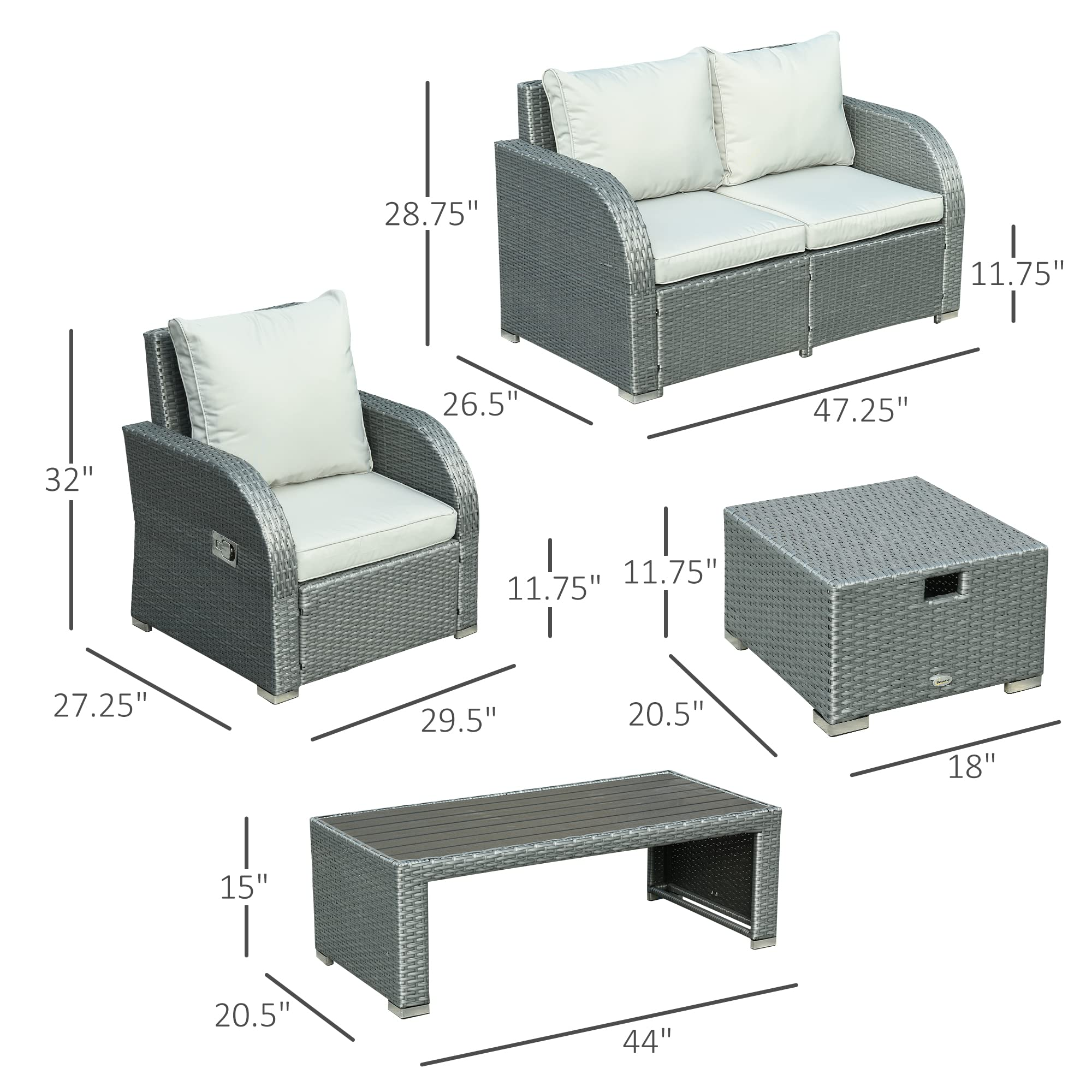 【Furniture】6-PCs Patio Furniture Set Outdoor Wicker Sofa Set with Tea Table Gas Spring & Soft Cushion
