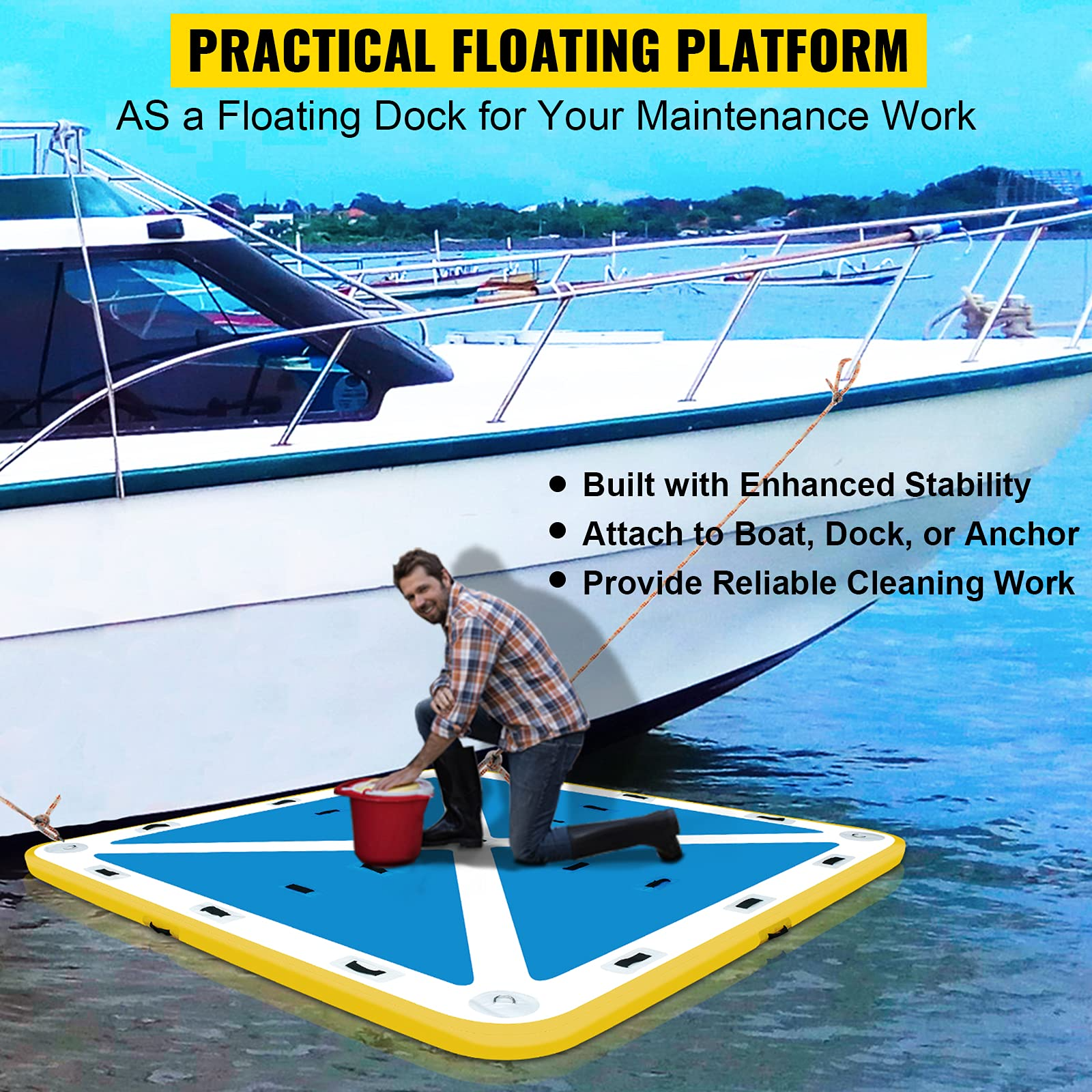 【Sports&Outdoors】Inflatable Floating Dock, Inflatable Dock Platform with Electric Air Pump, 4-6 People