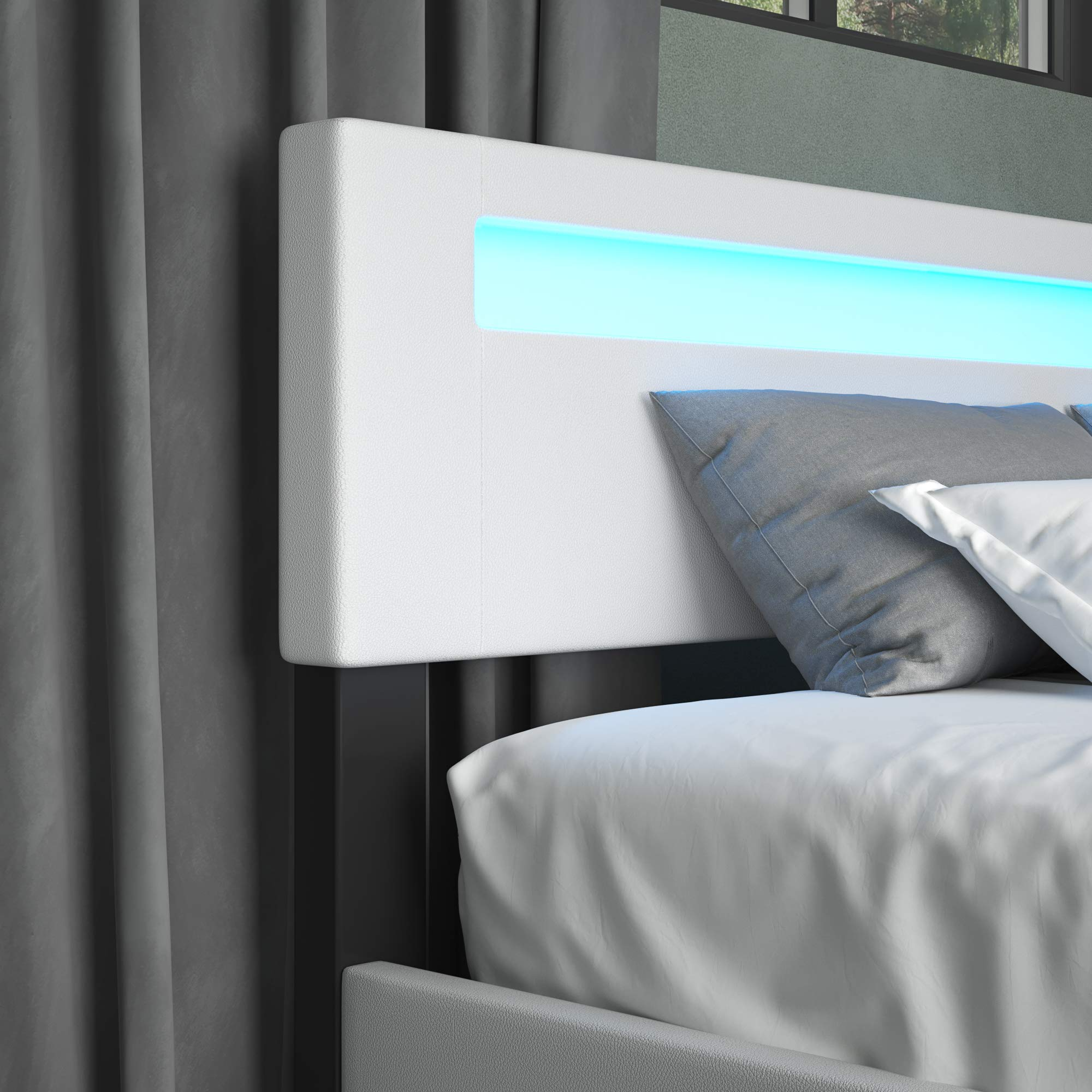 【Furniture】Pezzolla LED Bed Frame King Size - Contemporary Modern Low Profile Platform Bed with 16 Colors LED