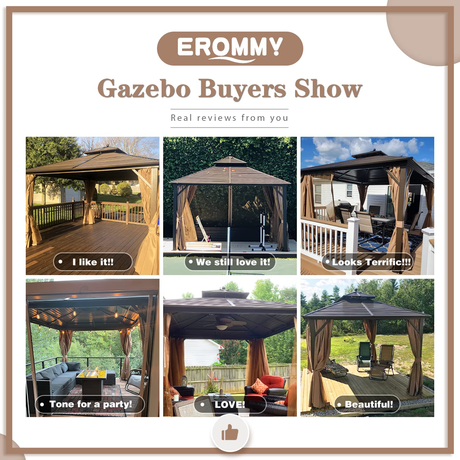【Gazebo】Hardtop Gazebo Galvanized Steel Outdoor Gazebo Canopy Double Roof Pergolas Aluminum Frame