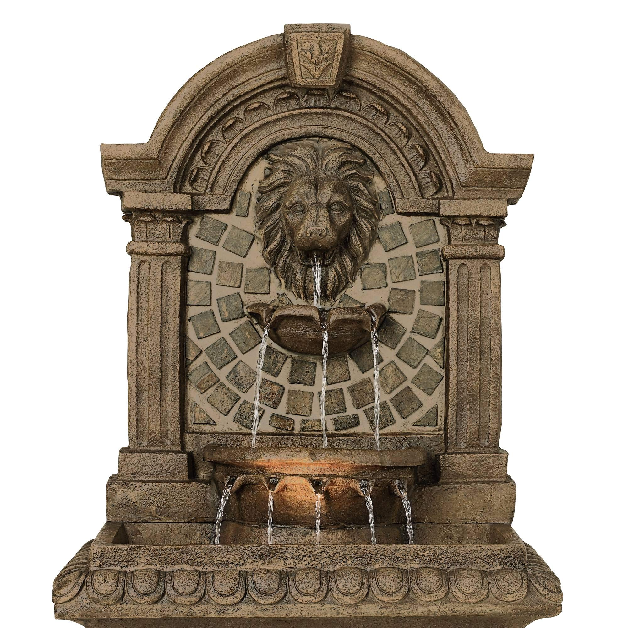 【Décor】Royal Lions Head Mediterranean Outdoor 3 Tiered Wall Water Fountain 51