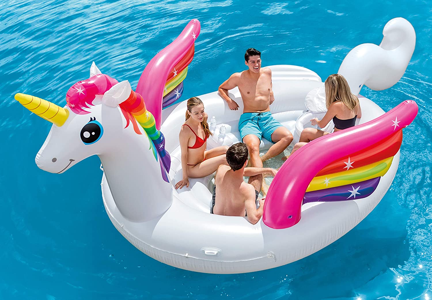 【Sports&Outdoors】Flamingo Party Island, Inflatable Island, 166in X 147in x 73in