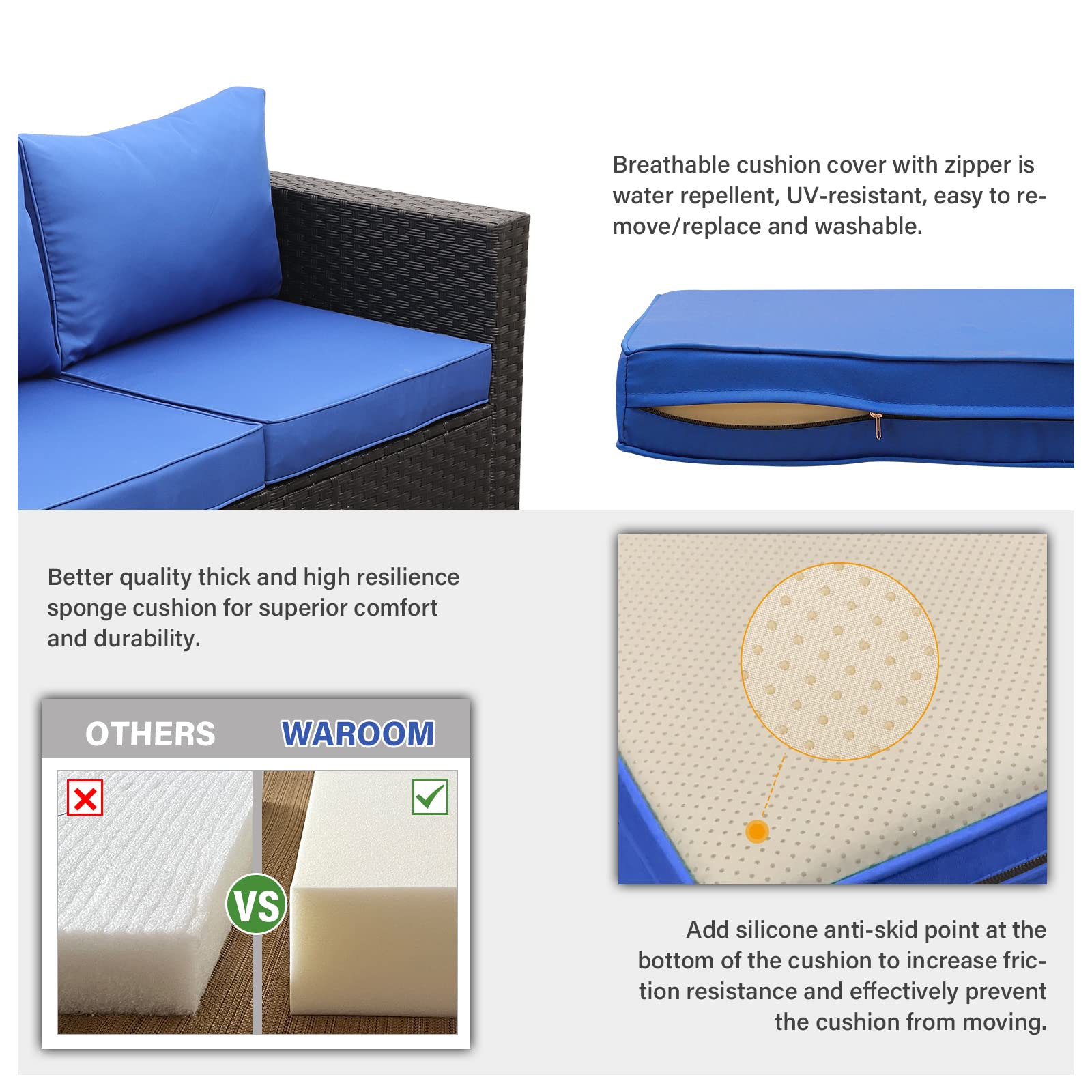 【Furniture】Outdoor PE Wicker Furniture Set 4 Piece Patio Black Rattan Sectional Loveseat Couch Set Conversation Sofa