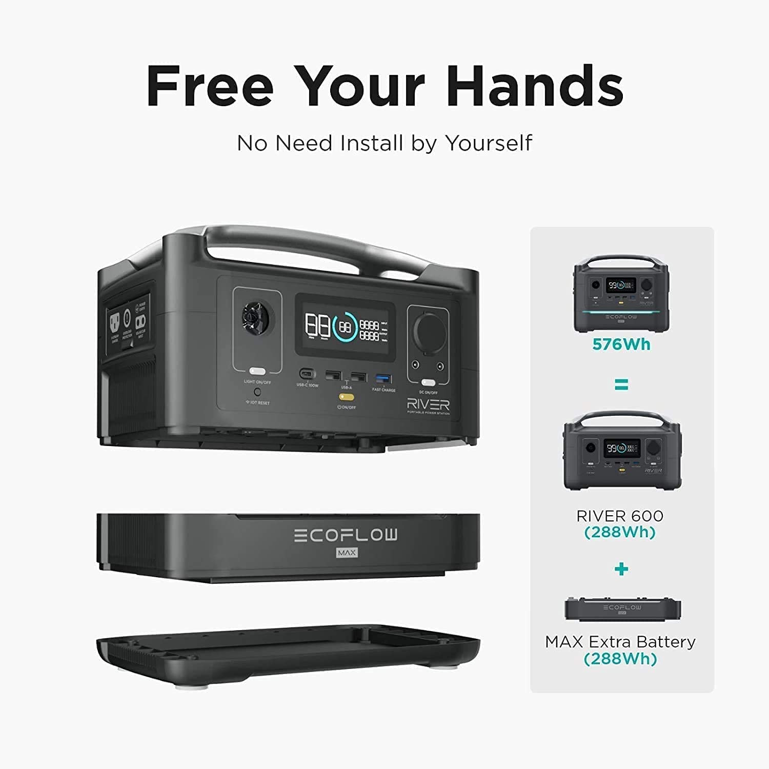 【Appliances】Portable Power Station RIVER Max, 576Wh Backup Lithium Battery with 2 x 600W AC Outlets