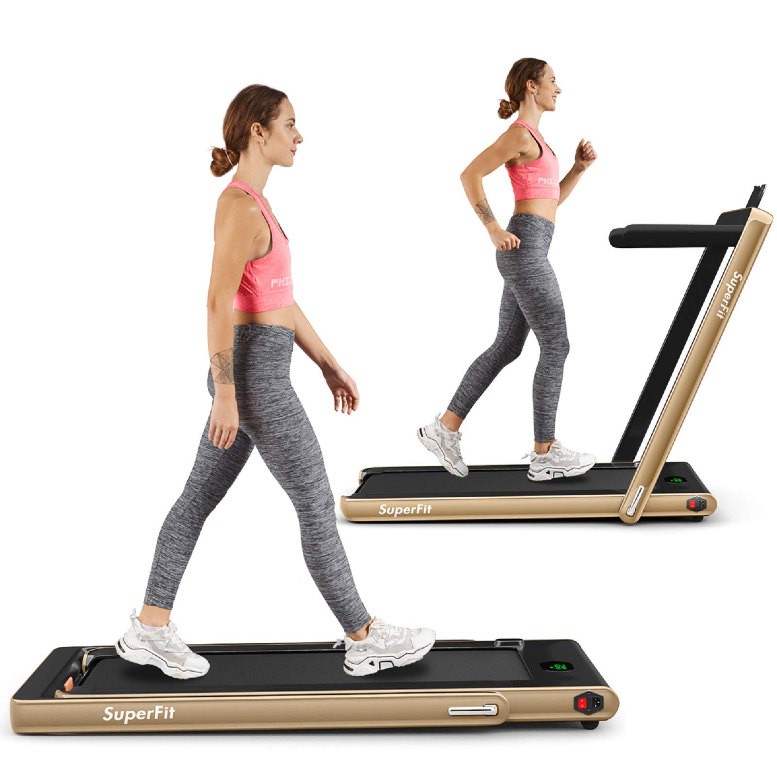 【Sports&Outdoors】2 in 1 Folding Treadmill, 2.25HP Superfit Under Desk Electric Treadmill, Installation-Fre《NO8》