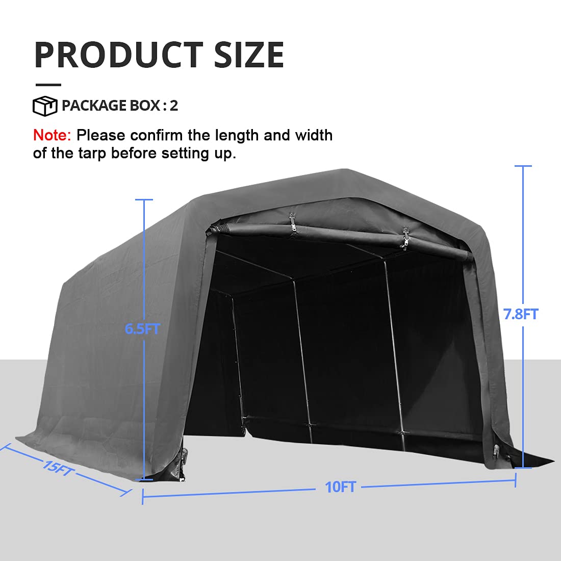 【Home&Garden】10' x 15' Heavy Duty Anti-Snow Garage, Peak Style Roof Carport Instant Garage