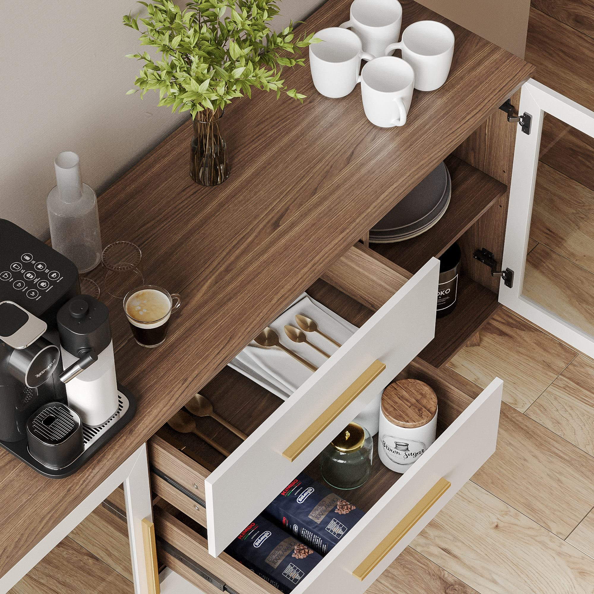 【Furniture】Sideboard Buffet Cabinet with 3 Drawers & 2 Doors, Console Table for Kitchen