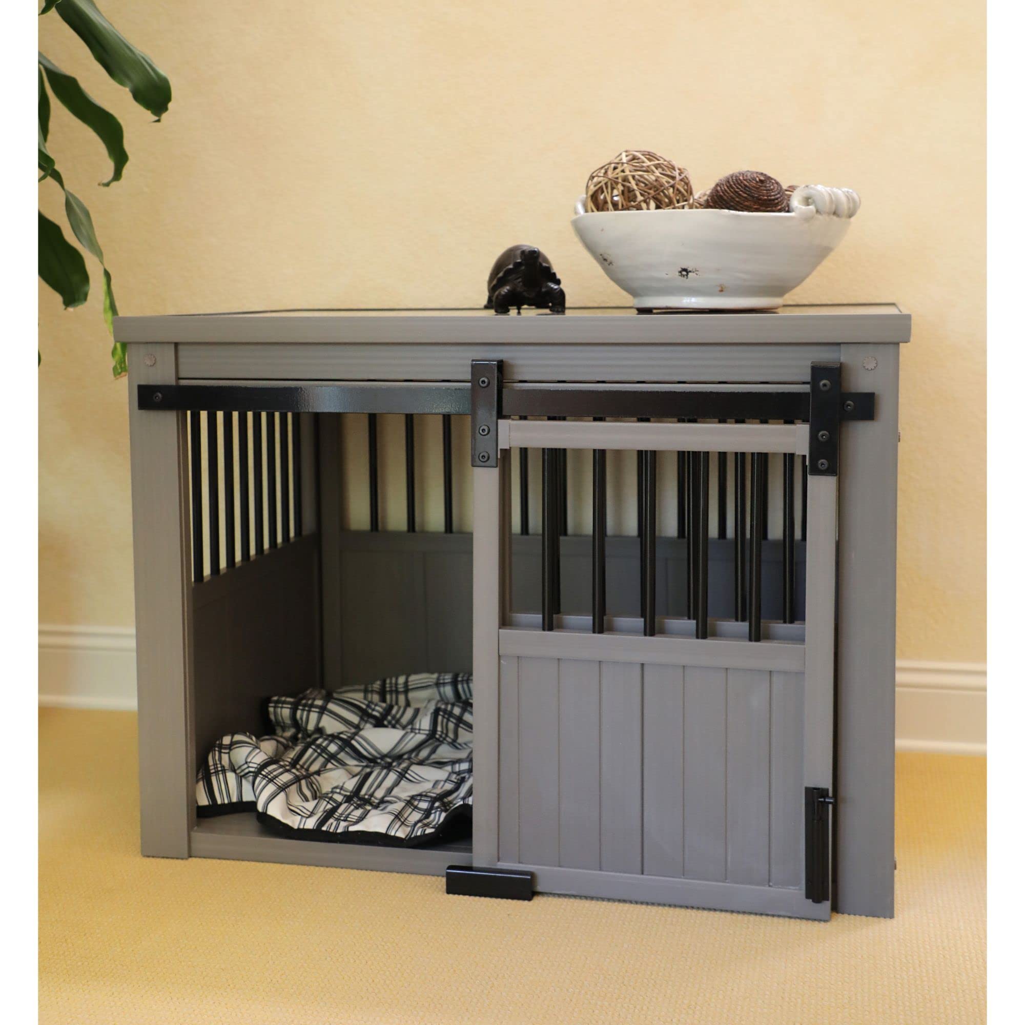 【pet】Homestead Sliding Barn Door Furniture Style Dog Crate - Antique White, Extra Large