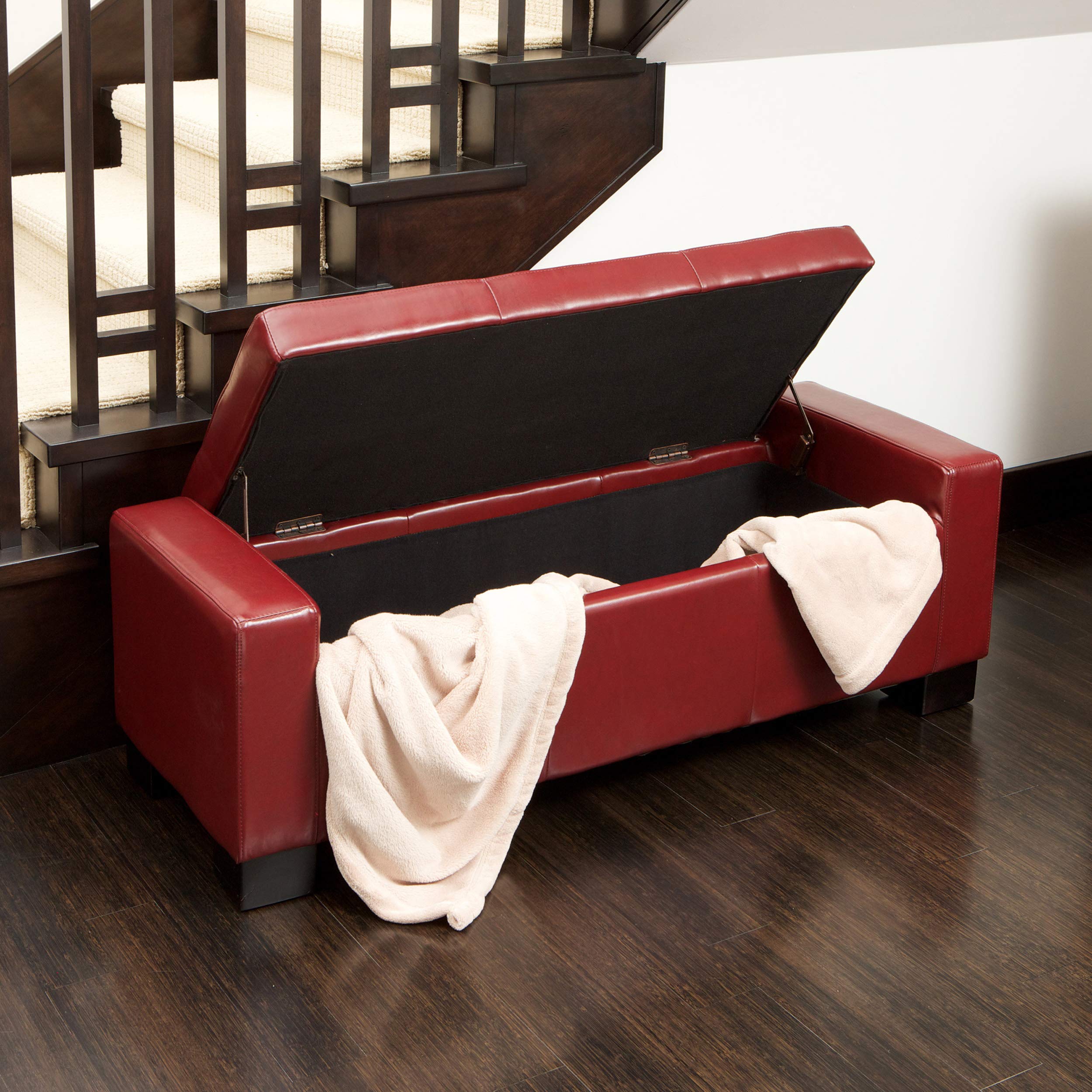 【Furniture】Christopher Knight Home Guernsey Leather Wood-Frame Storage Ottoman