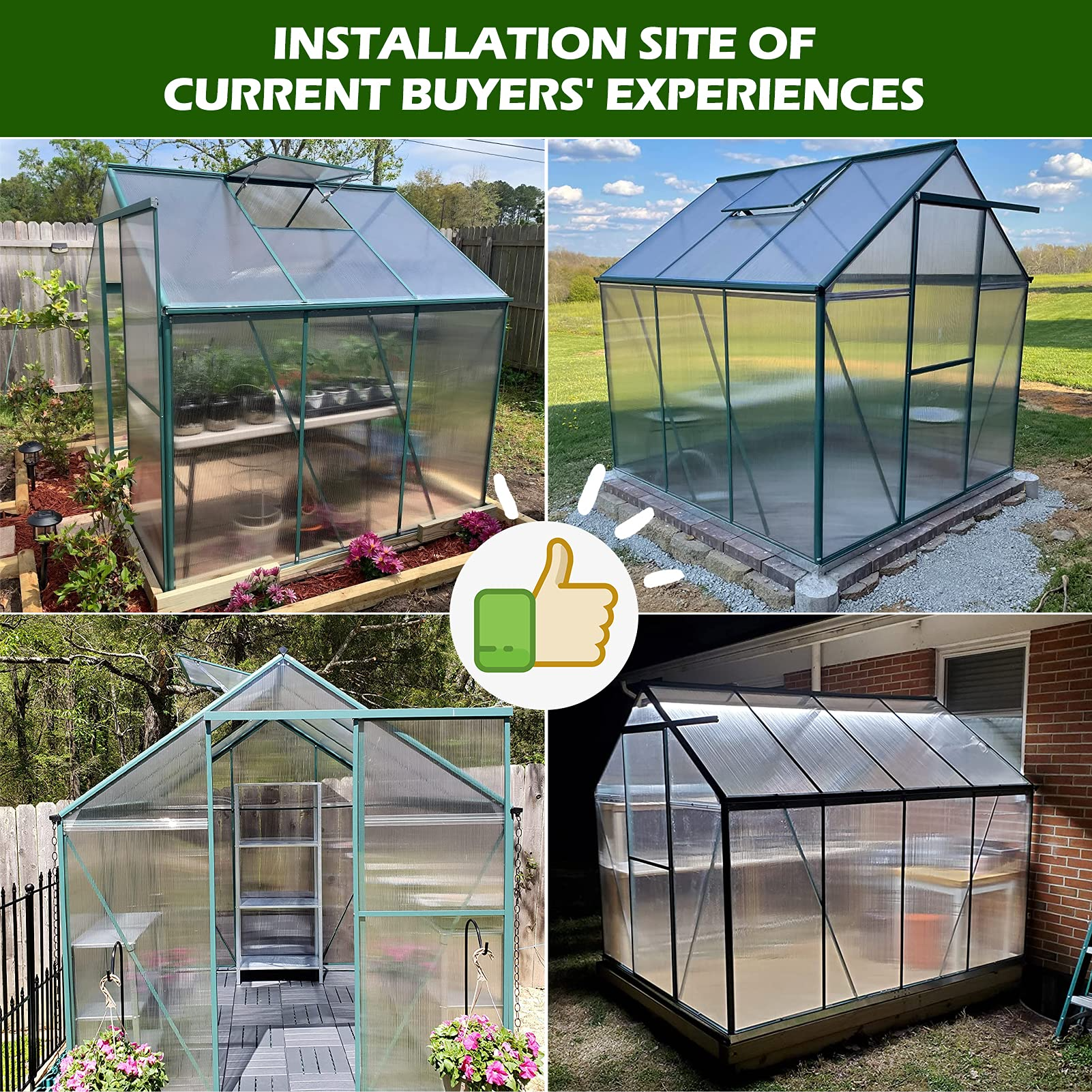 【Home&Garden】6x8 Hobby Greenhouse, Polycarbonate Aluminum Green House with Window, Heavy Duty Greenhouses Kit