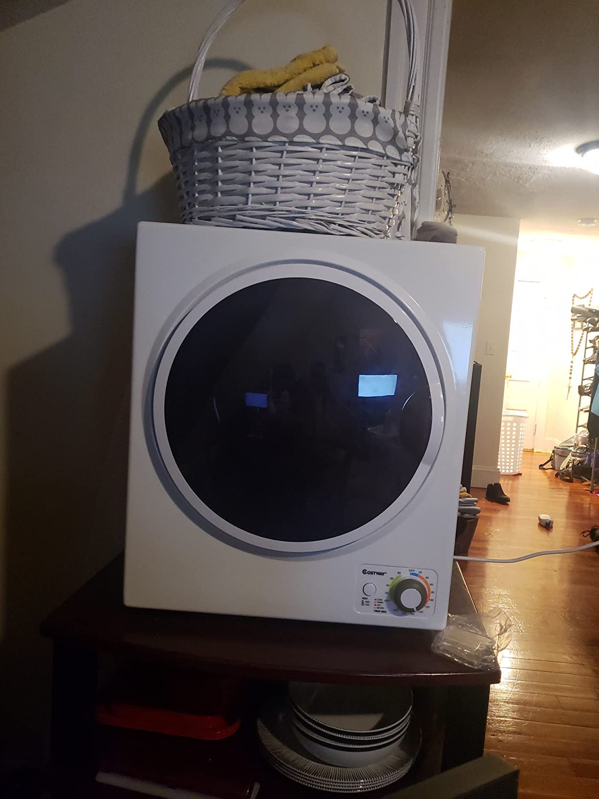 【Appliances】COSTWAY Compact Laundry Dryer, 110V Electric Portable Clothes Dryer with Stainless Steel Tub