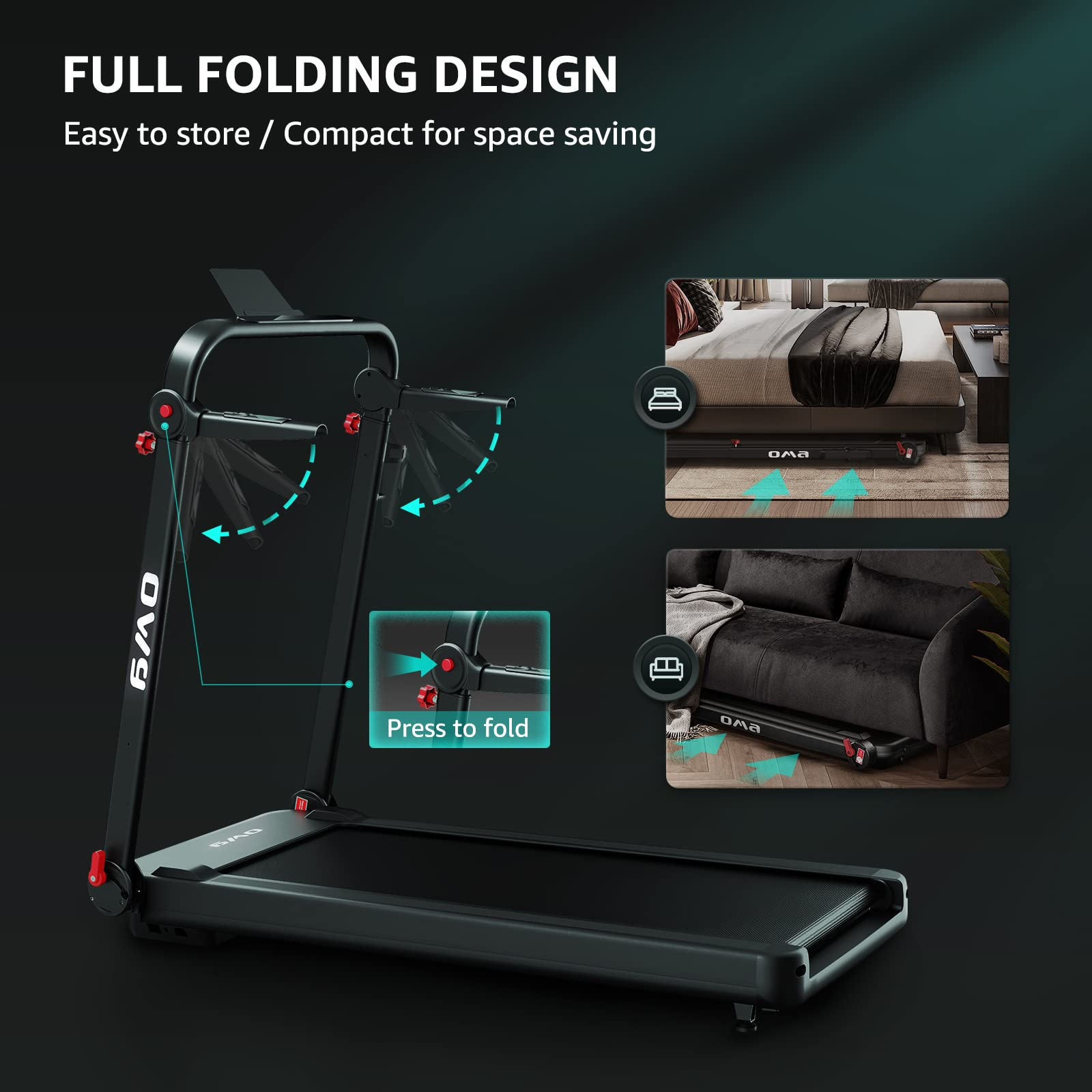 Treadmills for Home 1017EB , Max 2.5HP 300 LBS Capacity Folding Treadmill