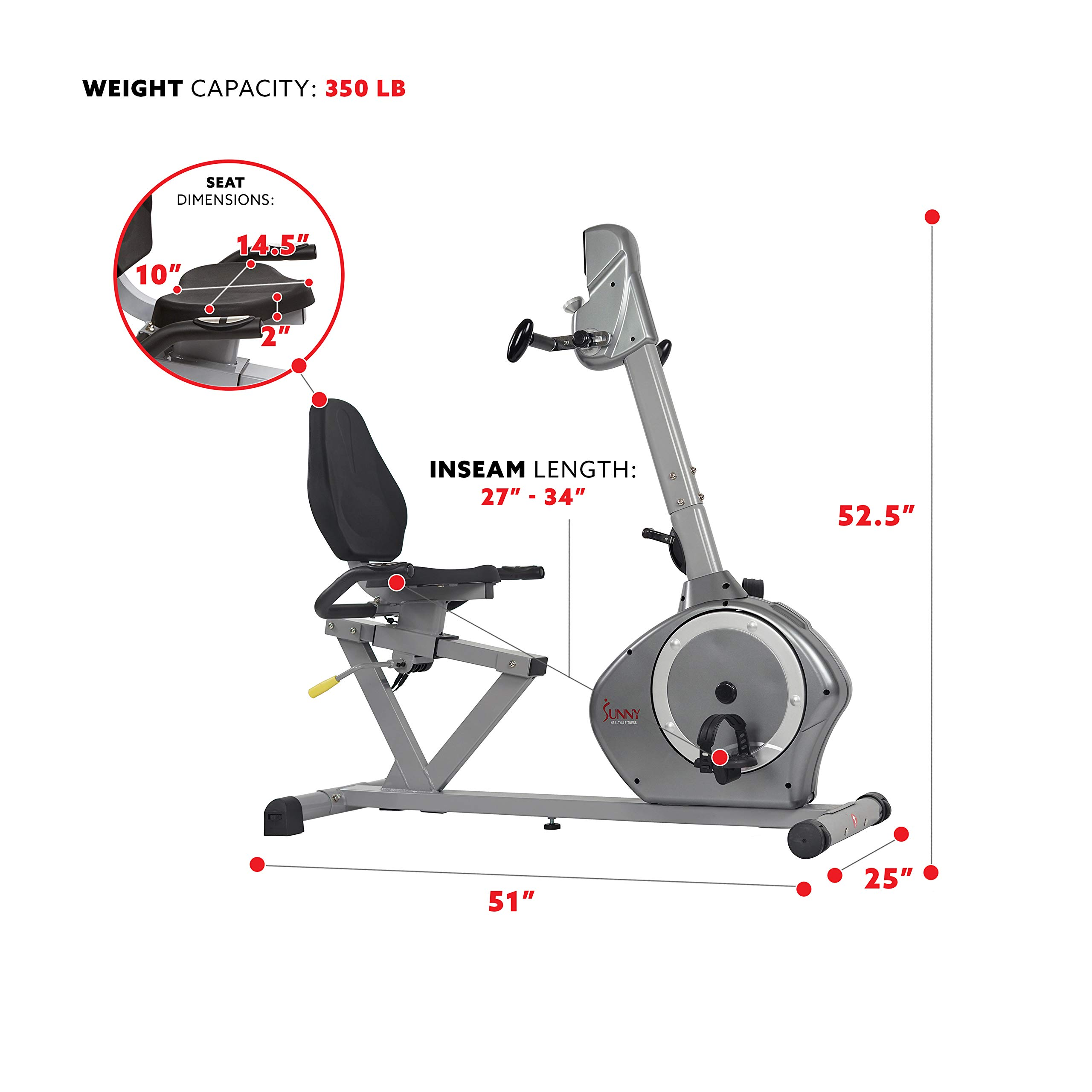 【Sports&Outdoors】Sunny Health & Fitness Recumbent Bike SF-RB4631 with Arm Exerciser, 350lb, Gray