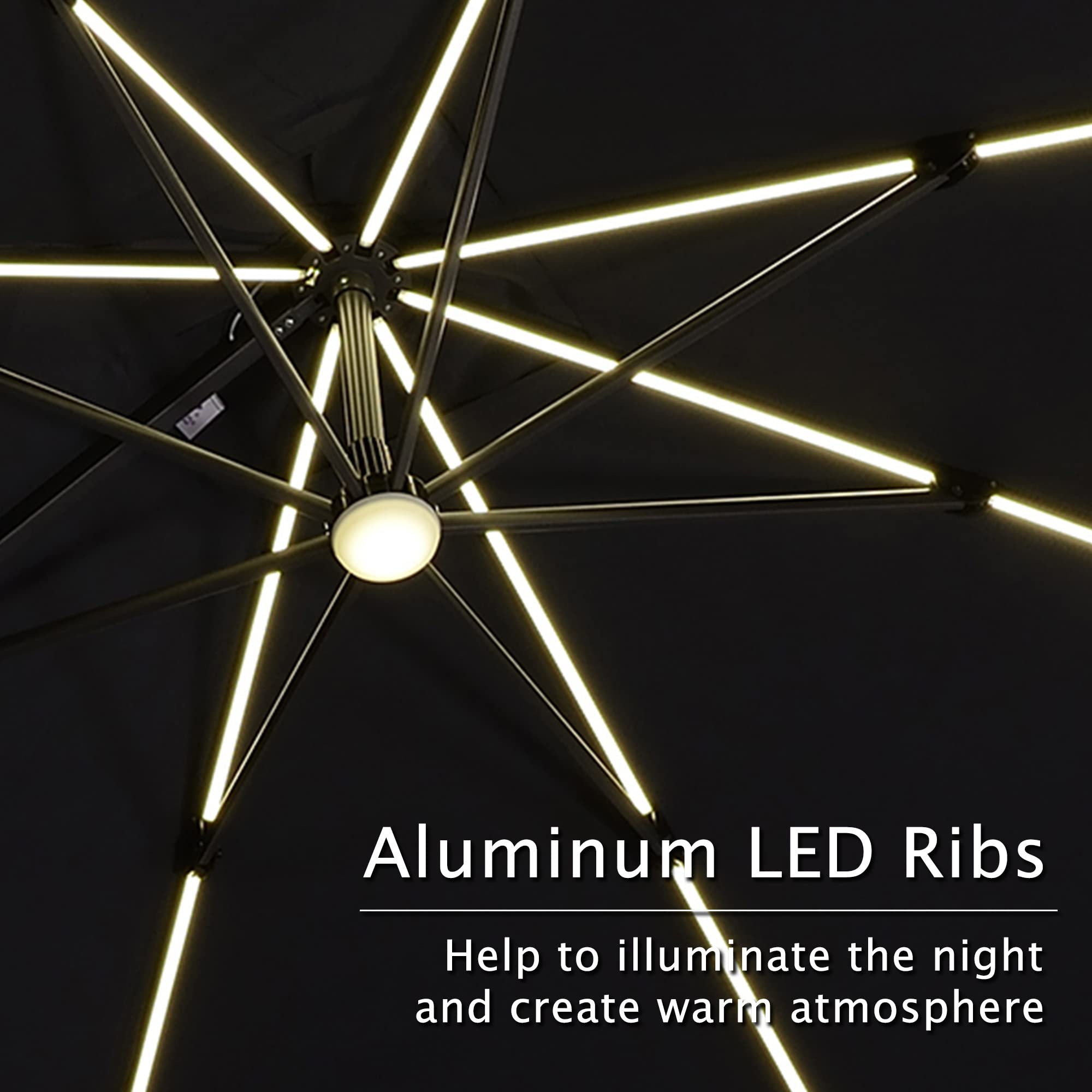 【Home&Garden】10 Feet Patio Umbrella Outdoor Cantilever Solar Powered LED Swivel Square Umbrella