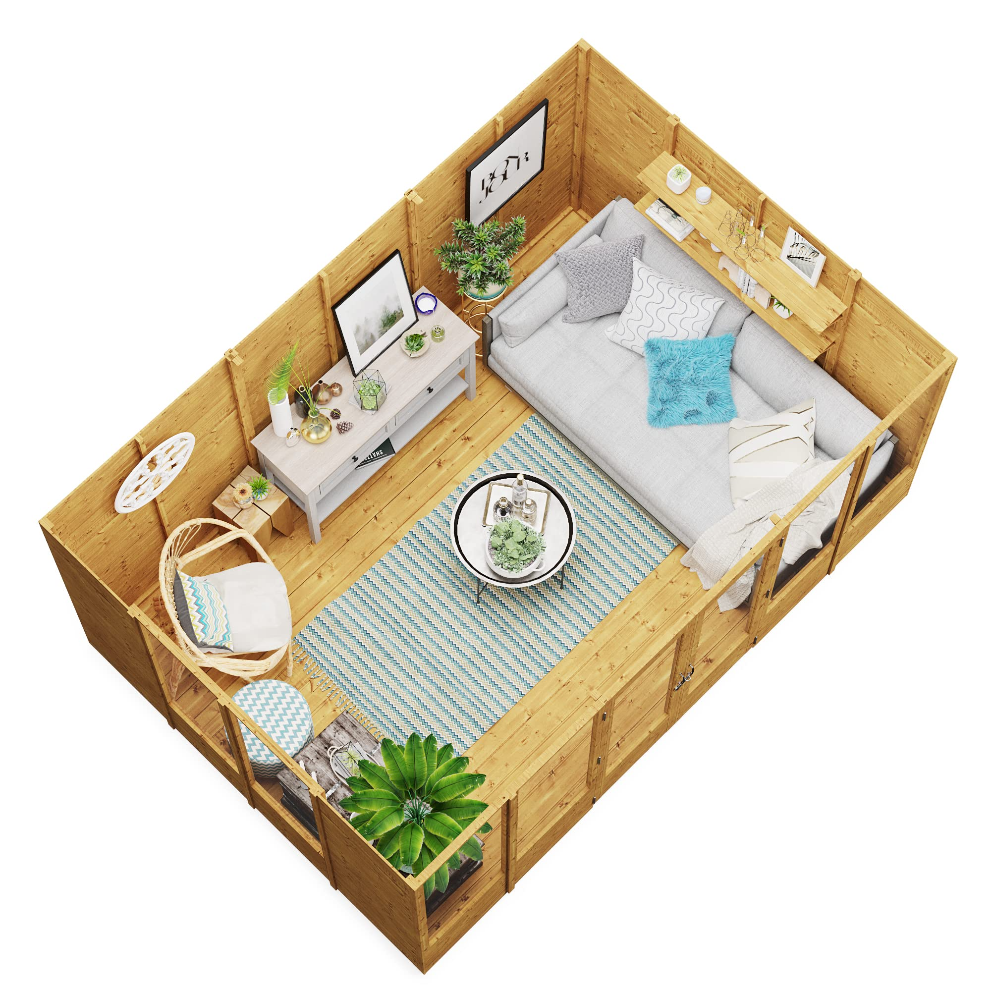 【Home&Garden】12x8 Summer House Log Cabin Wooden Summerhouses Garden Storage Shed Summerhouse