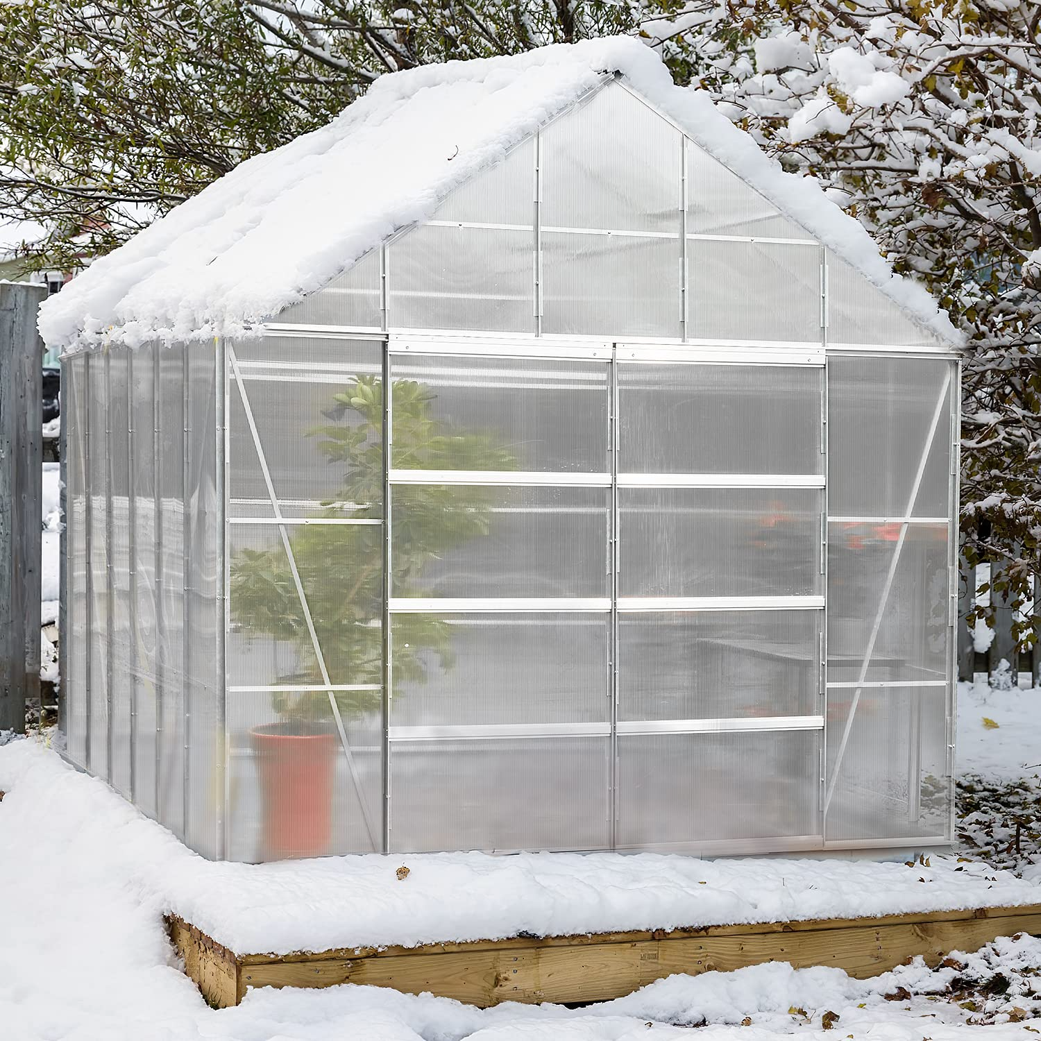 【Home&Garden】12'x10'x10.3' Outdoor Walk-in Hobby Greenhouse for Plants, Polycarbonate Aluminum Green House