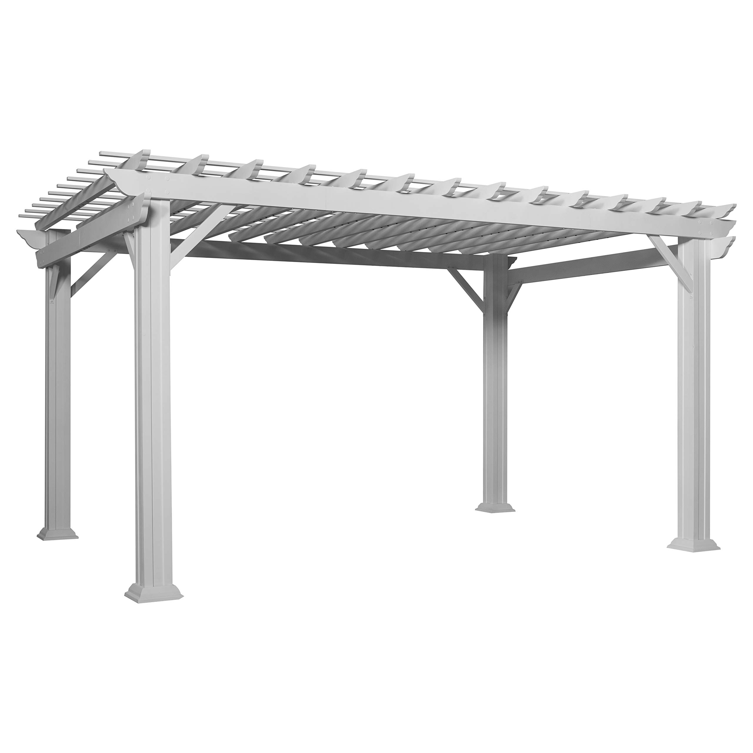 【Home&Garden】14' x 10' White Steel Traditional Pergola with Sail Shade Soft Canopy