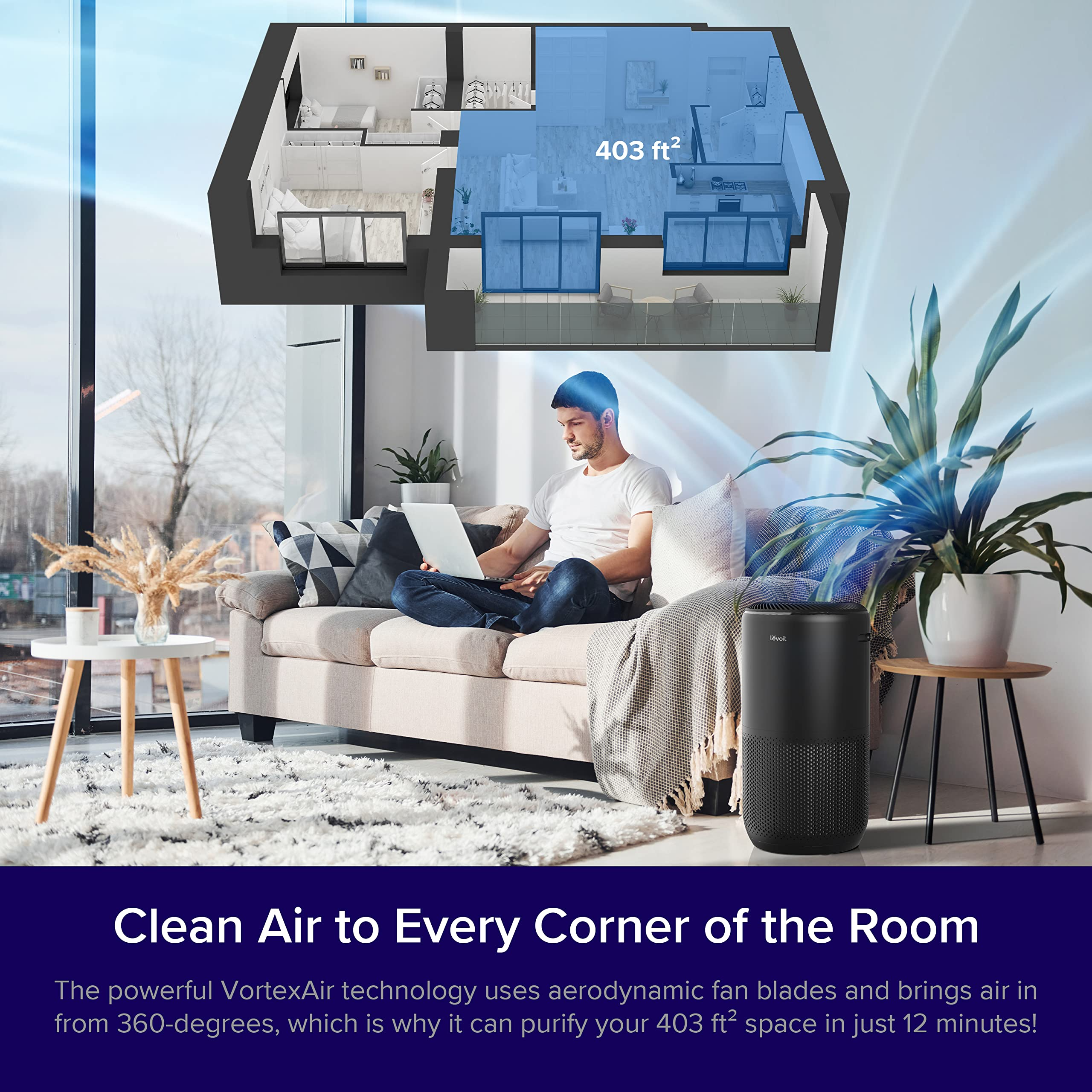LEVOIT Air Purifiers, Smart WiFi & PM2.5 Monitor H13 True HEPA Filter Removes Up to 99.97% of Particles