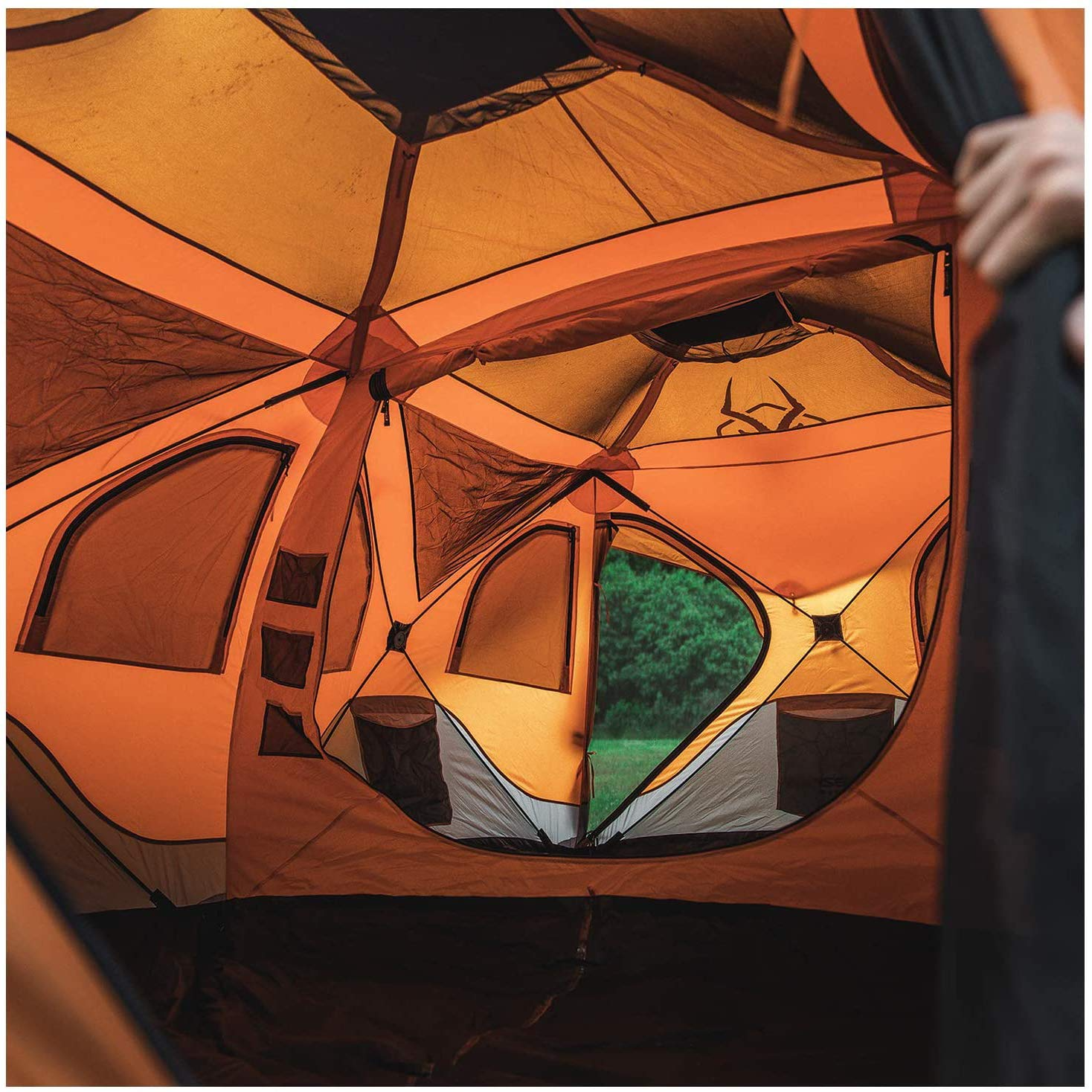 Gazelle T4 Plus Extra Large 4 to 8 Person Portable Pop Up Outdoor Shelter Camping Hub Tent with Rain Fly & Extended Screened In Sun Room, Orange《NO8》