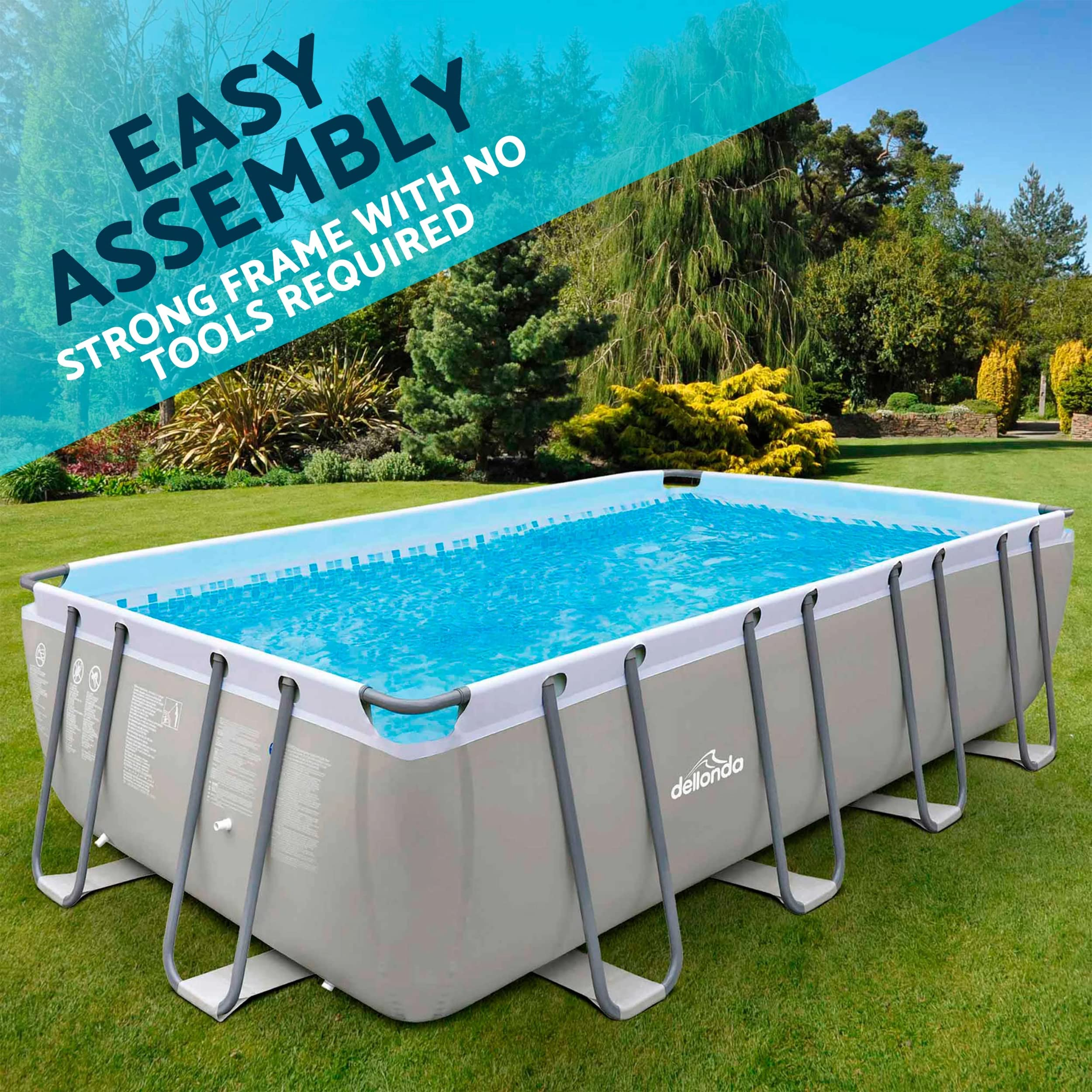 【Sports&Outdoors】18ft Deluxe Steel Frame Swimming Pool, Rectangular with Filter Pump