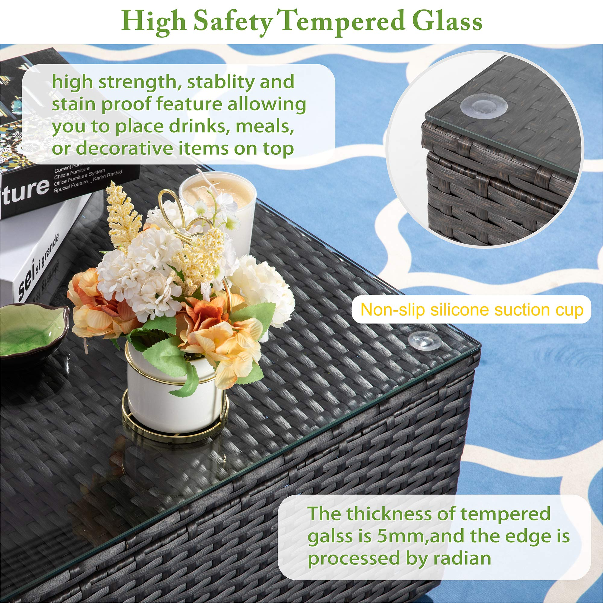 【Furniture】5 Pcs Patio Furniture Sets, All-Weather Brown PE Wicker Outdoor Couch Sectional Patio Set