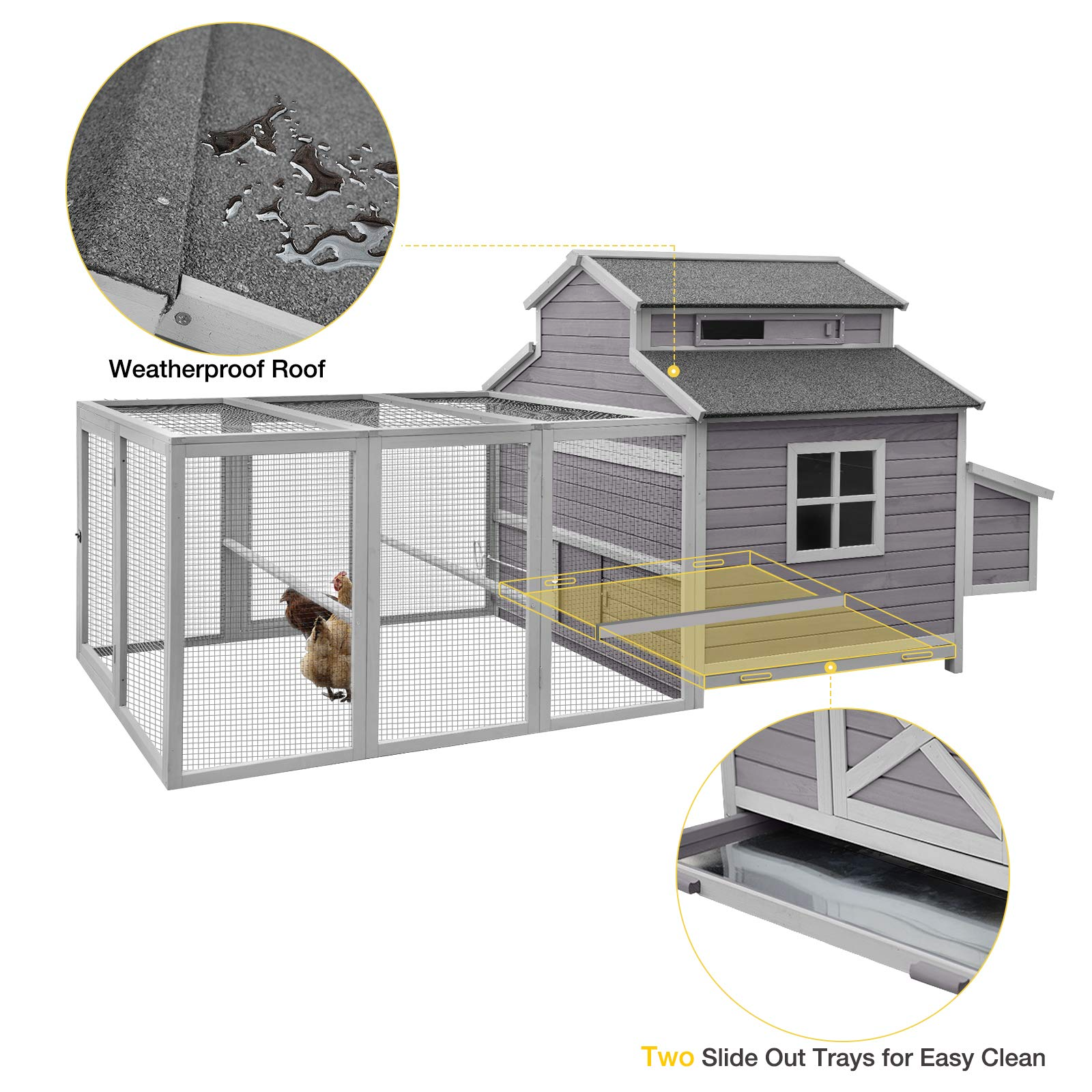 【Pet】115in Super Large Outdoor Wooden Chicken Coop Hen House Poultry Cage for 8-10 Hens