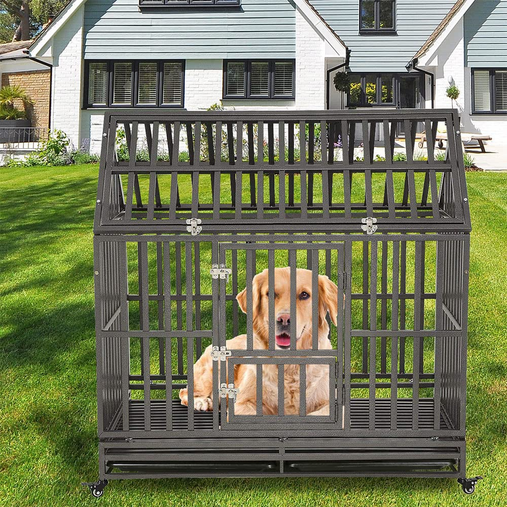 【Pet】42 Heavy Duty Dog Crate Large Dog cage Strong Metal Dog Kennels & Crates for Large Dogs