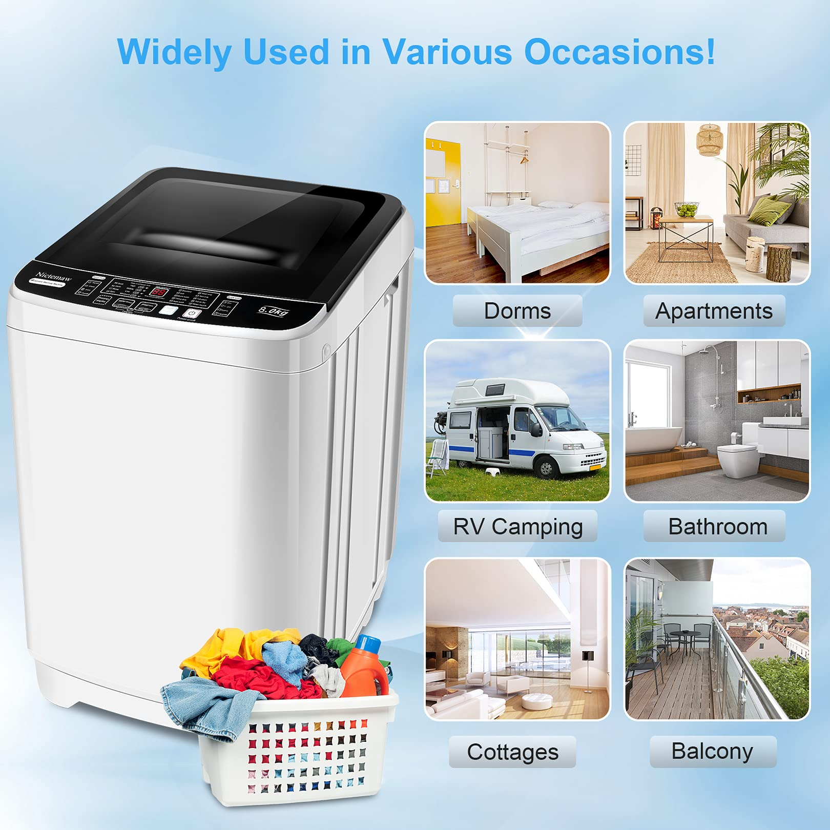 【Appliances】Portable Washer Nictemaw 17.8Lbs Capacity Full-Automatic Washer Machine 1.9 Cu.ft