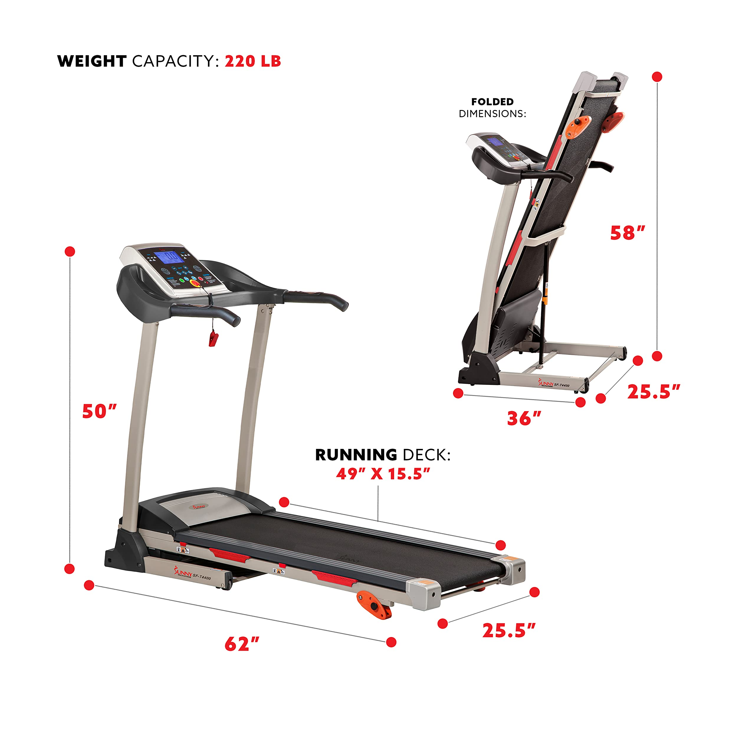 【Sports&Outdoors】Folding Incline Treadmill with Optional Exclusive SunnyFit App & Smart Bluetooth Connectivity