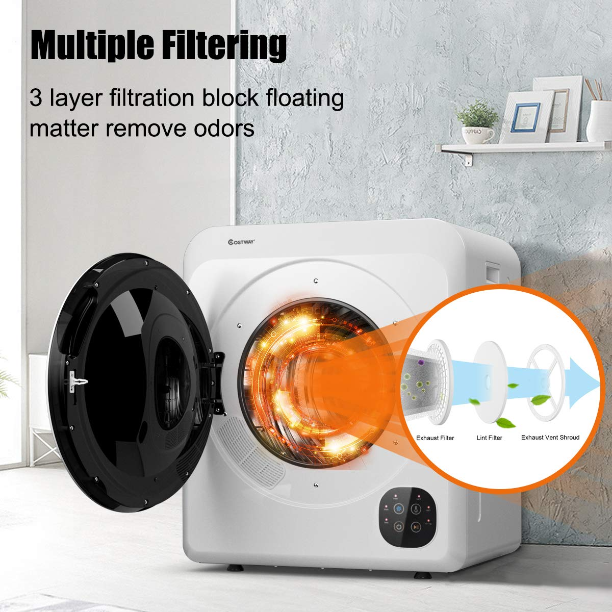 【Appliances】COSTWAY 1700W Electric Portable Clothes Dryer, 13.2 lbs Capacity Front Load Compact Tumble Laundry Dryer